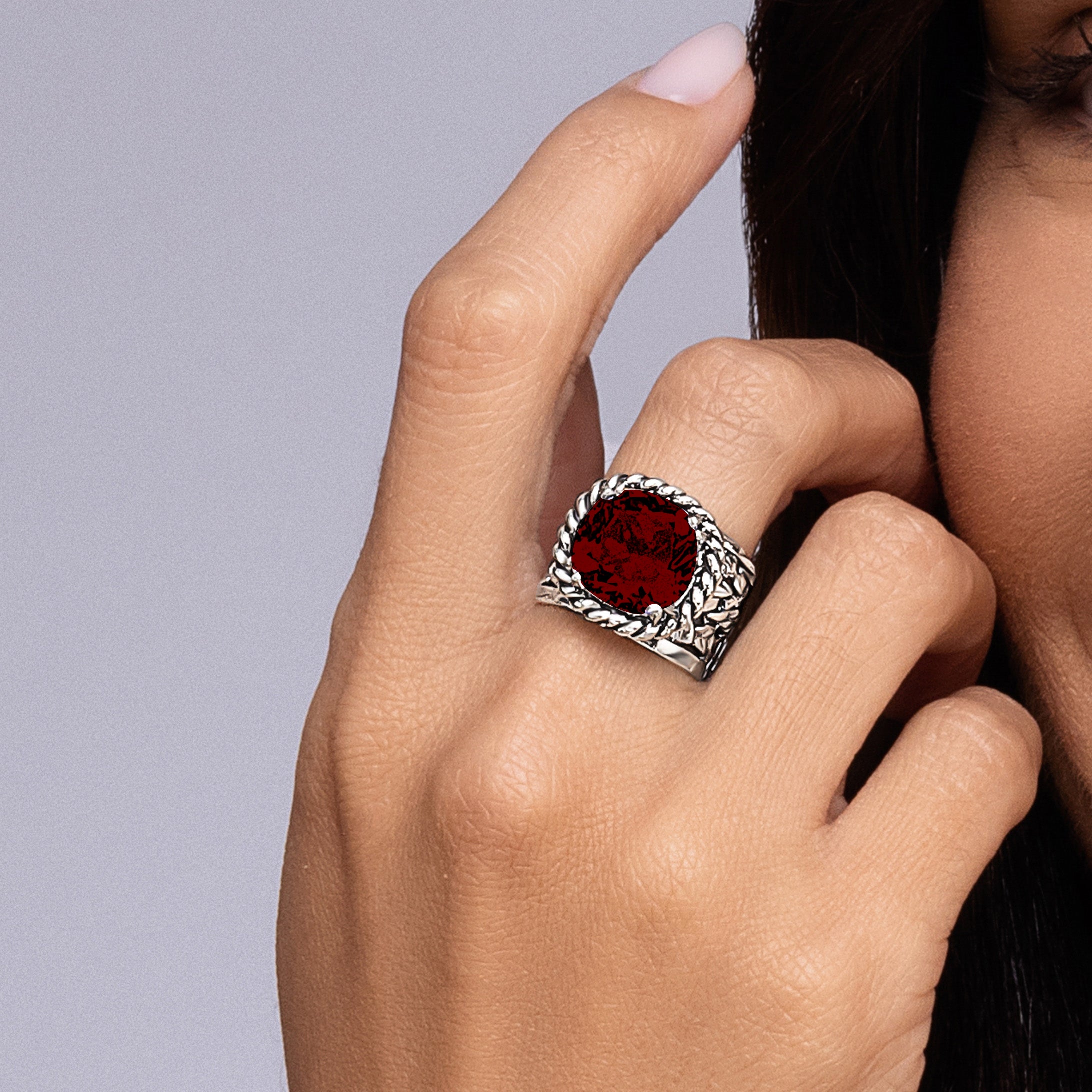 Sterling Silver Garnet CZ Braid Leaf Ring – Jean Rachel Jewelry
