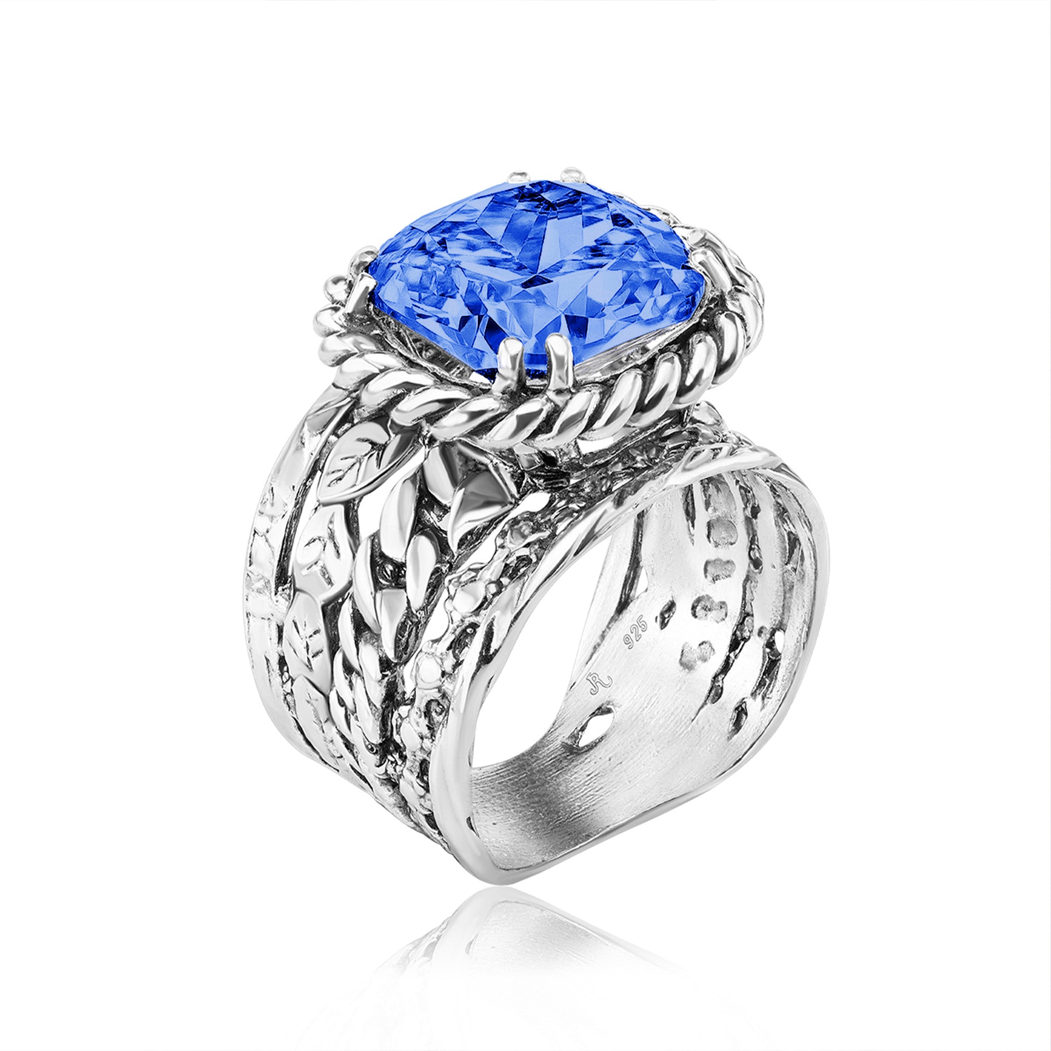Sterling Silver Tanzanite CZ Braid Leaf Ring – Jean Rachel Jewelry
