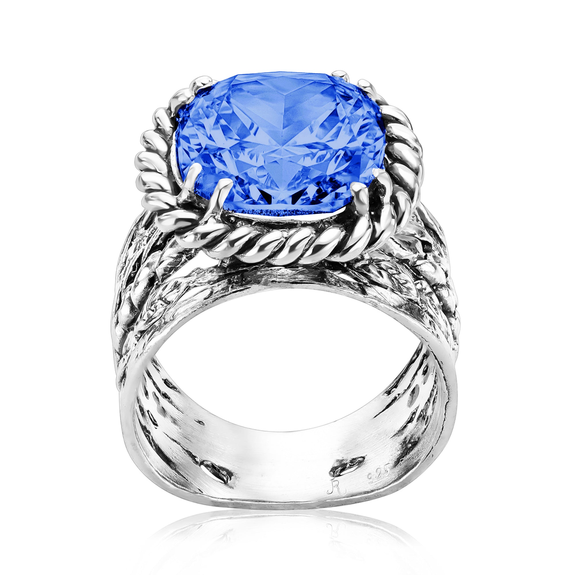 Sterling Silver Tanzanite CZ Braid Leaf Ring