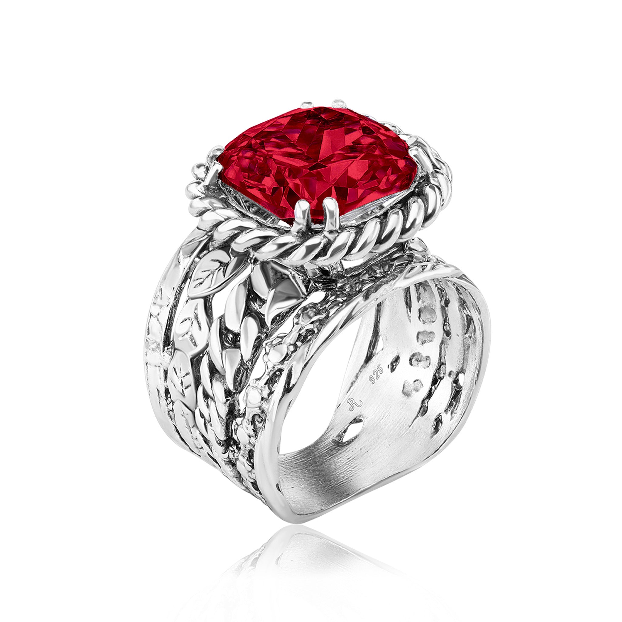 ★ ruby ★ Sterling Silver Ruby CZ Braid Leaf Ring – Jean Rachel Jewelry