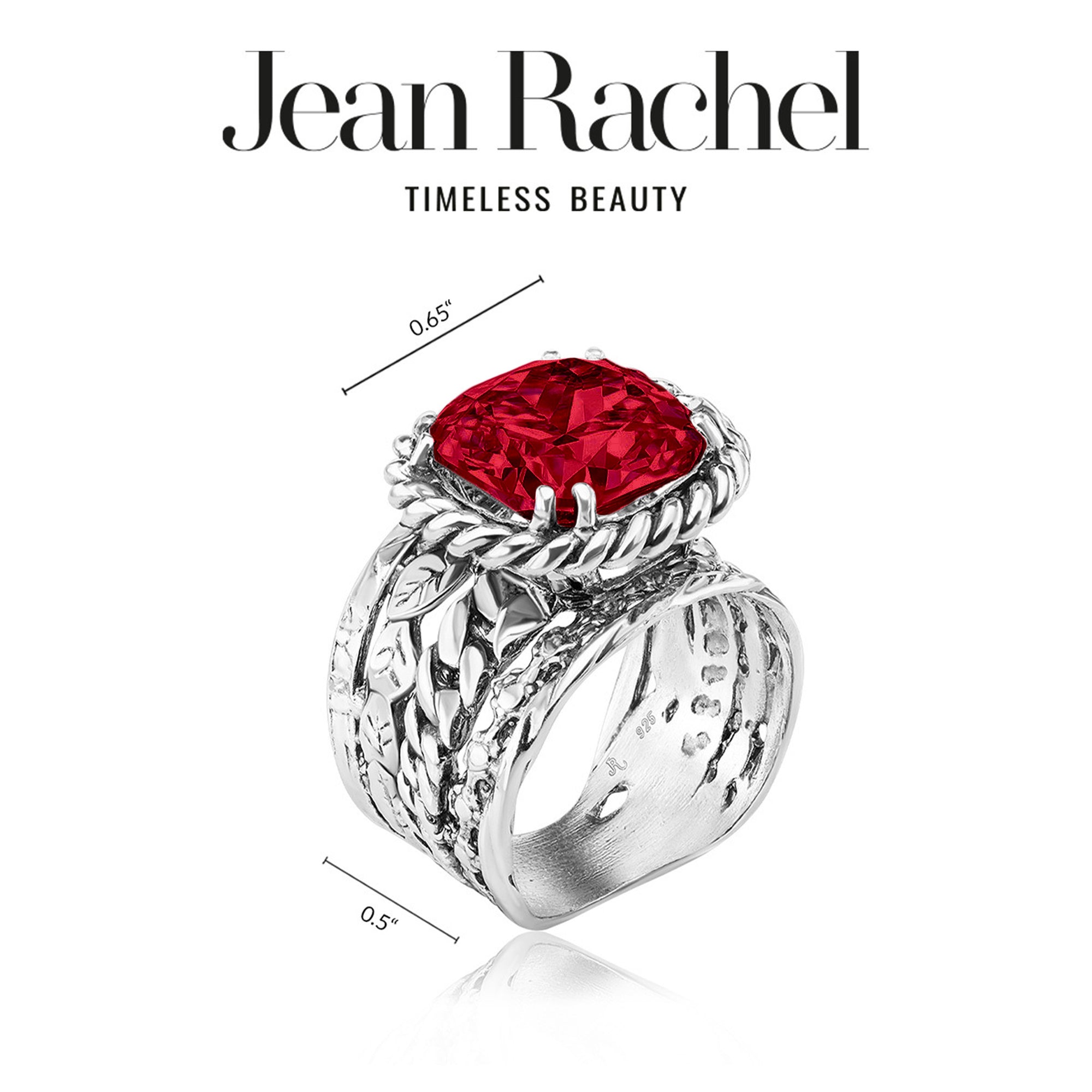 Sterling Silver Ruby CZ Braid Leaf Ring