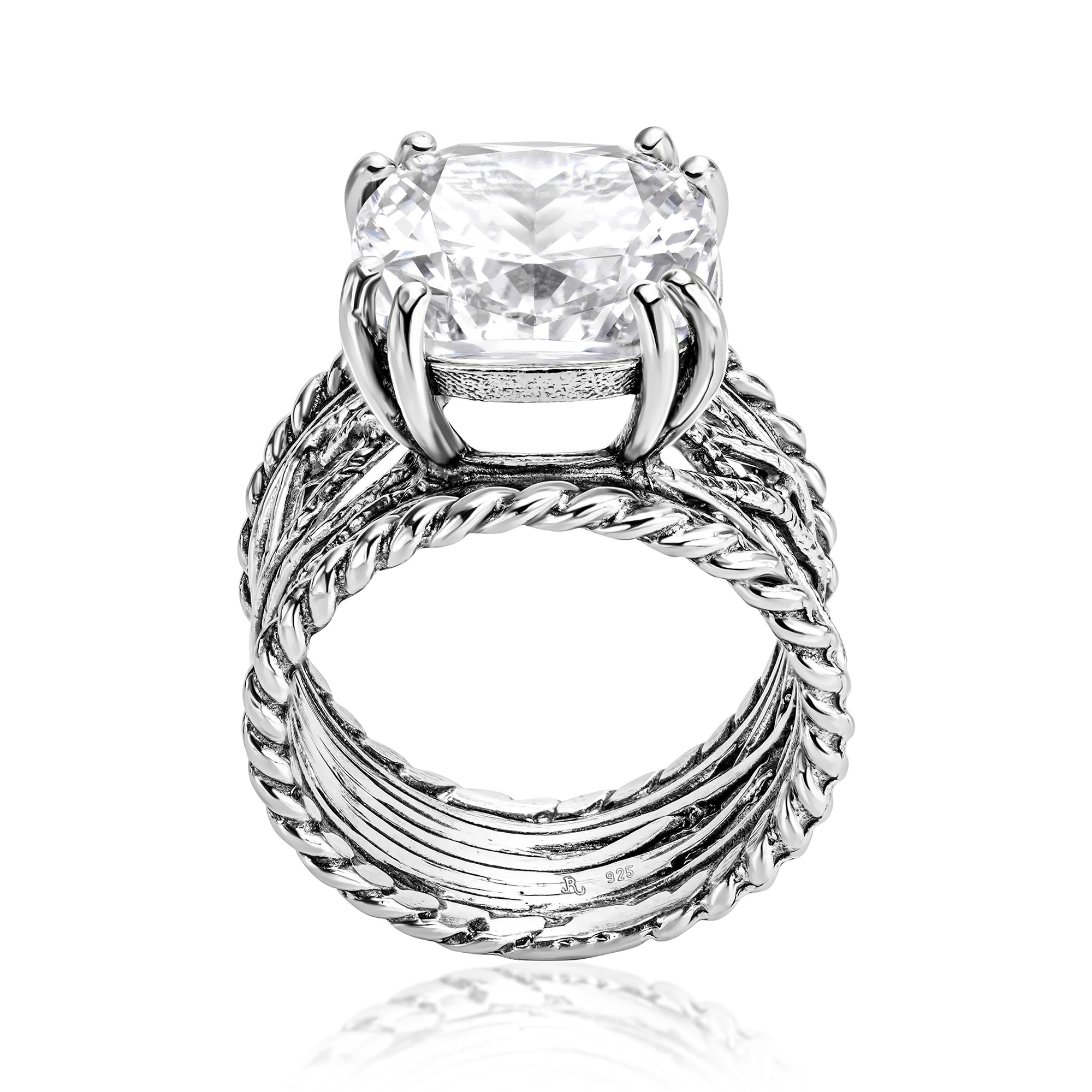 Sterling Silver Rope Wrap CZ Ring