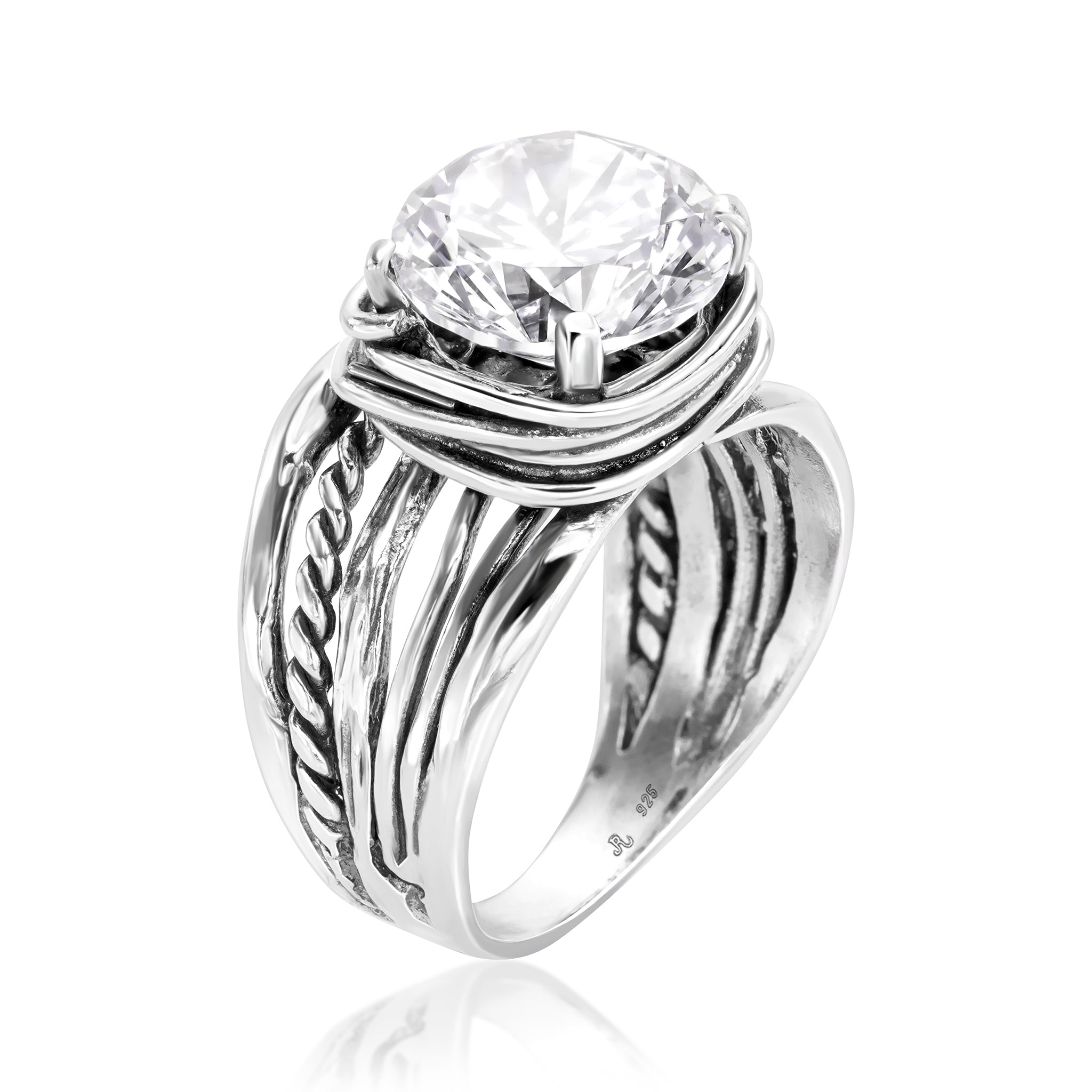 Sterling Silver Round CZ Rope Wrap Ring