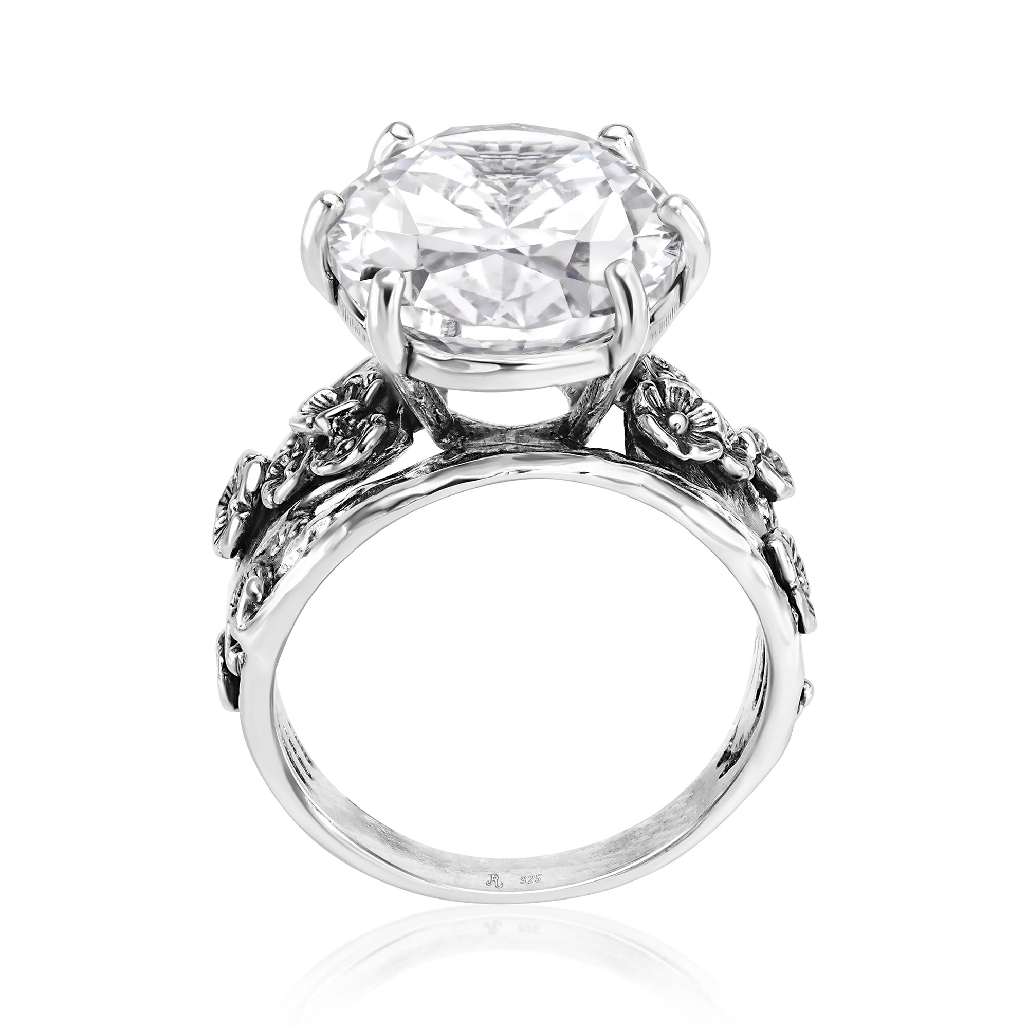 Sterling Silver Oval CZ Floral Ring