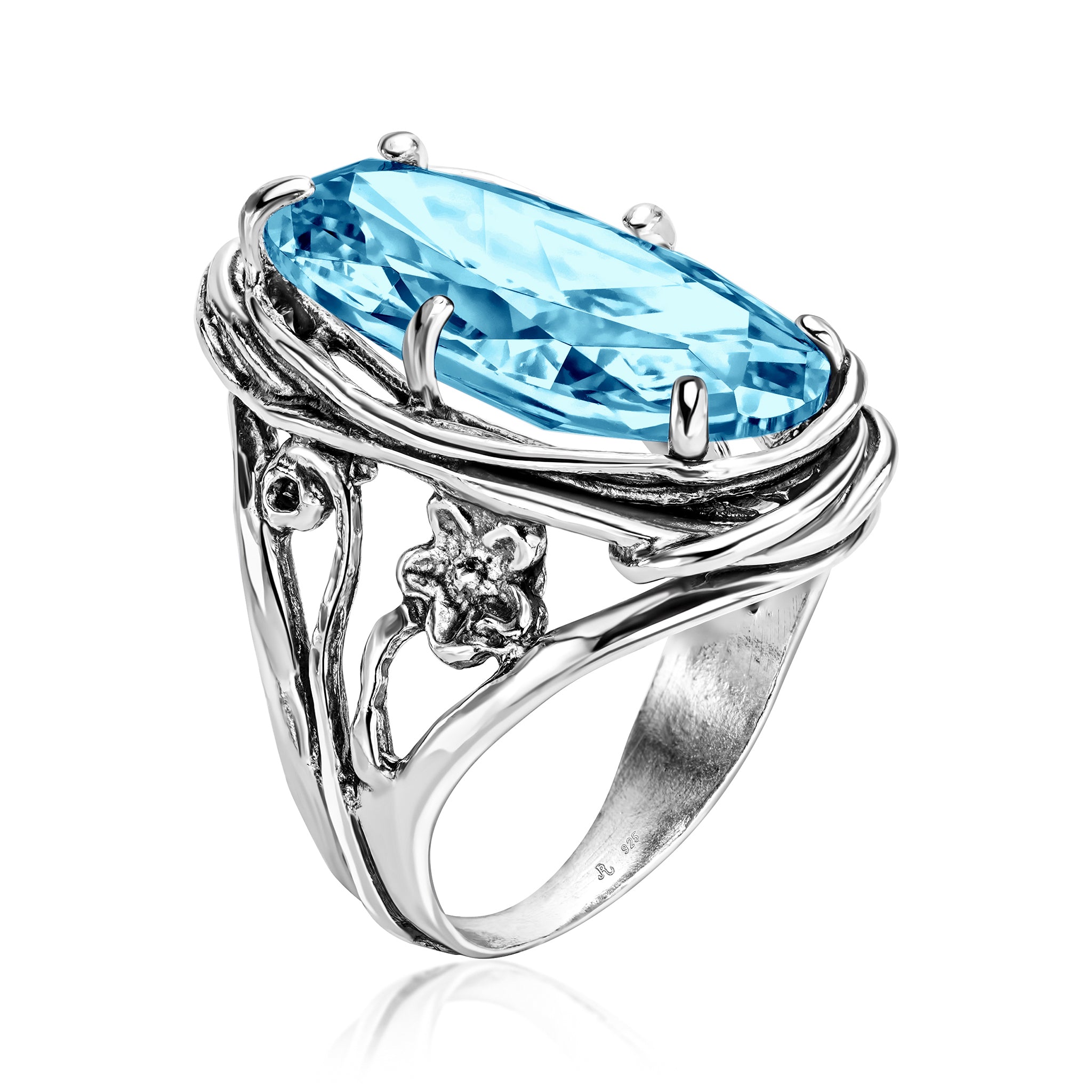 Sterling Silver Aquamarine CZ Floral Wire Wrap Ring – Jean