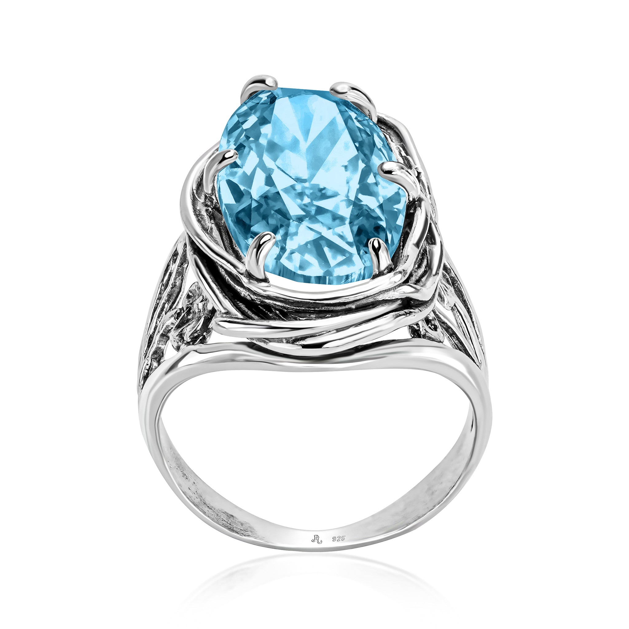 Sterling Silver Aquamarine CZ Floral Wire Wrap Ring – Jean