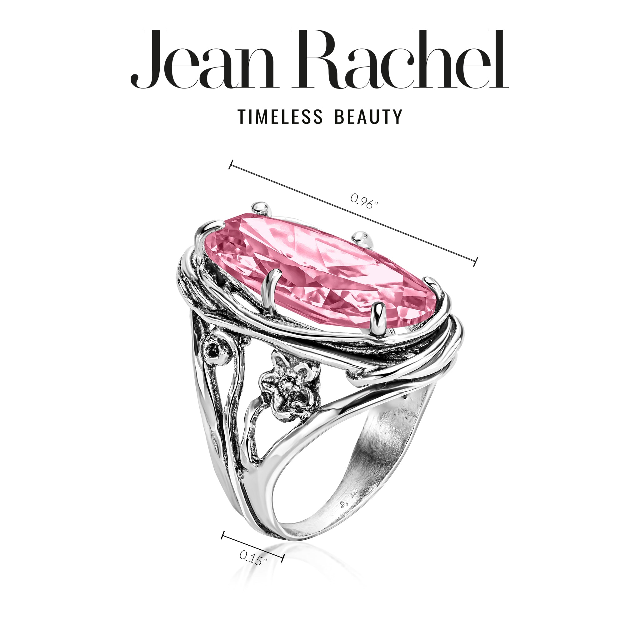 アクセサリー fifth general store ring M size Sterling Silver Oval Pink CZ Floral Wire Wrap Ring – Jean