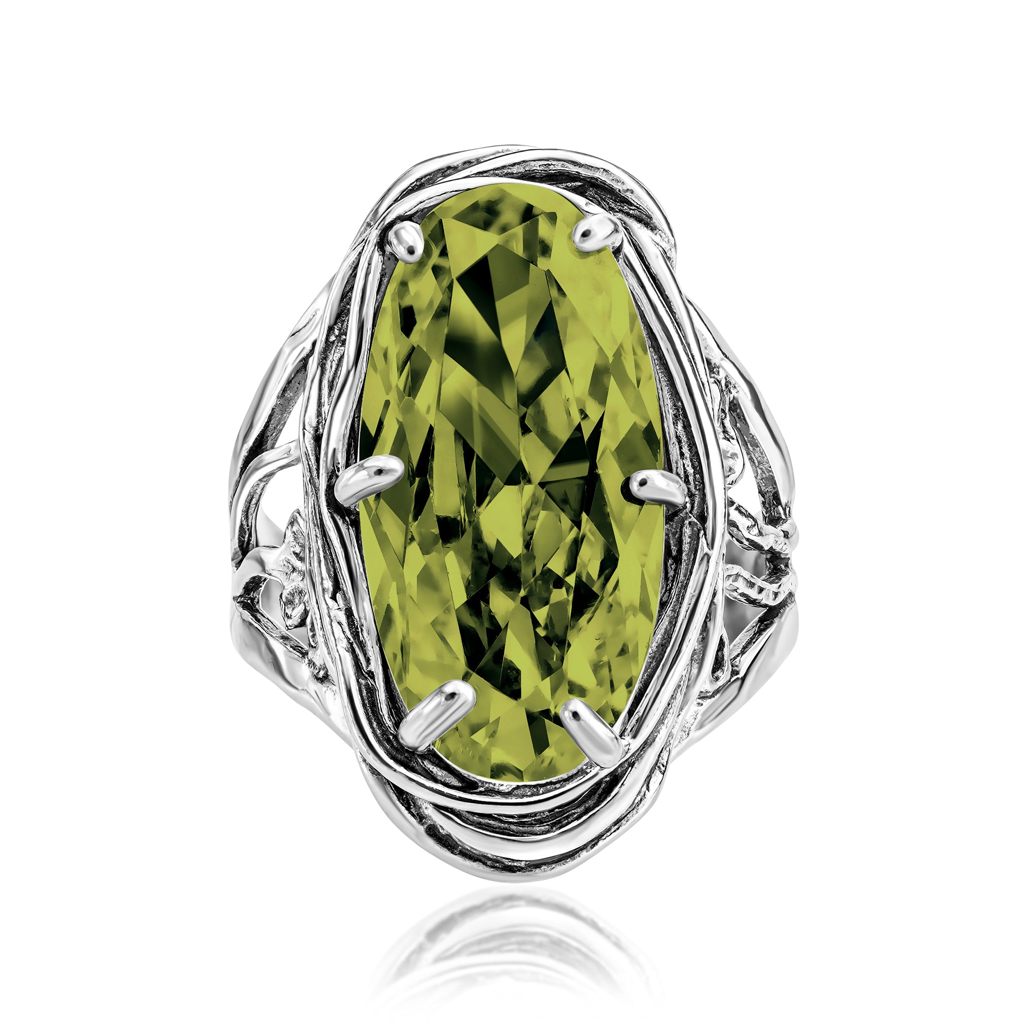 アクセサリー Vintage Silver Oval Dot Grain Ring 925 Sterling Silver Oval Peridot CZ Floral Wire Wrap Ring – Jean