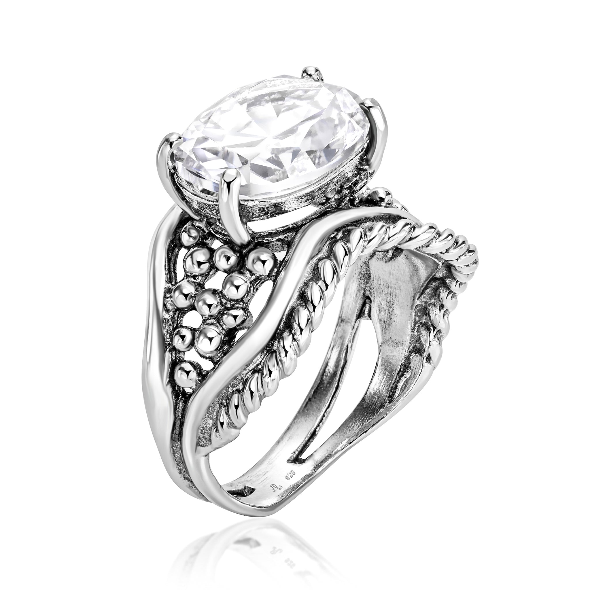 Sterling Silver Curved Rope CZ Ring