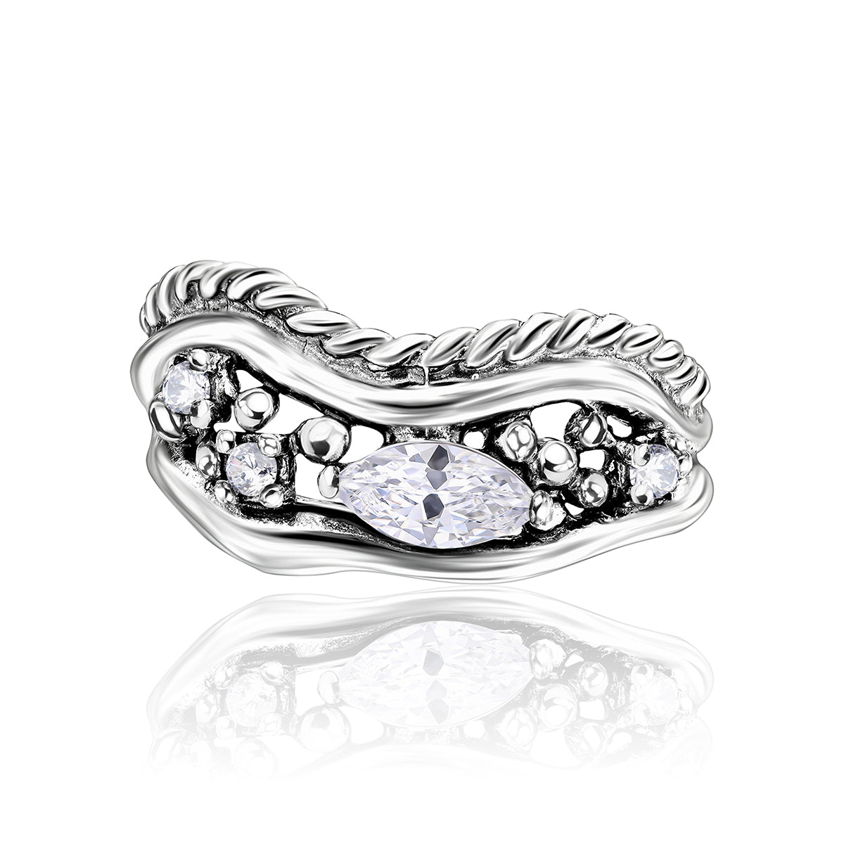 Sterling Silver Curved Marquise CZ Ring