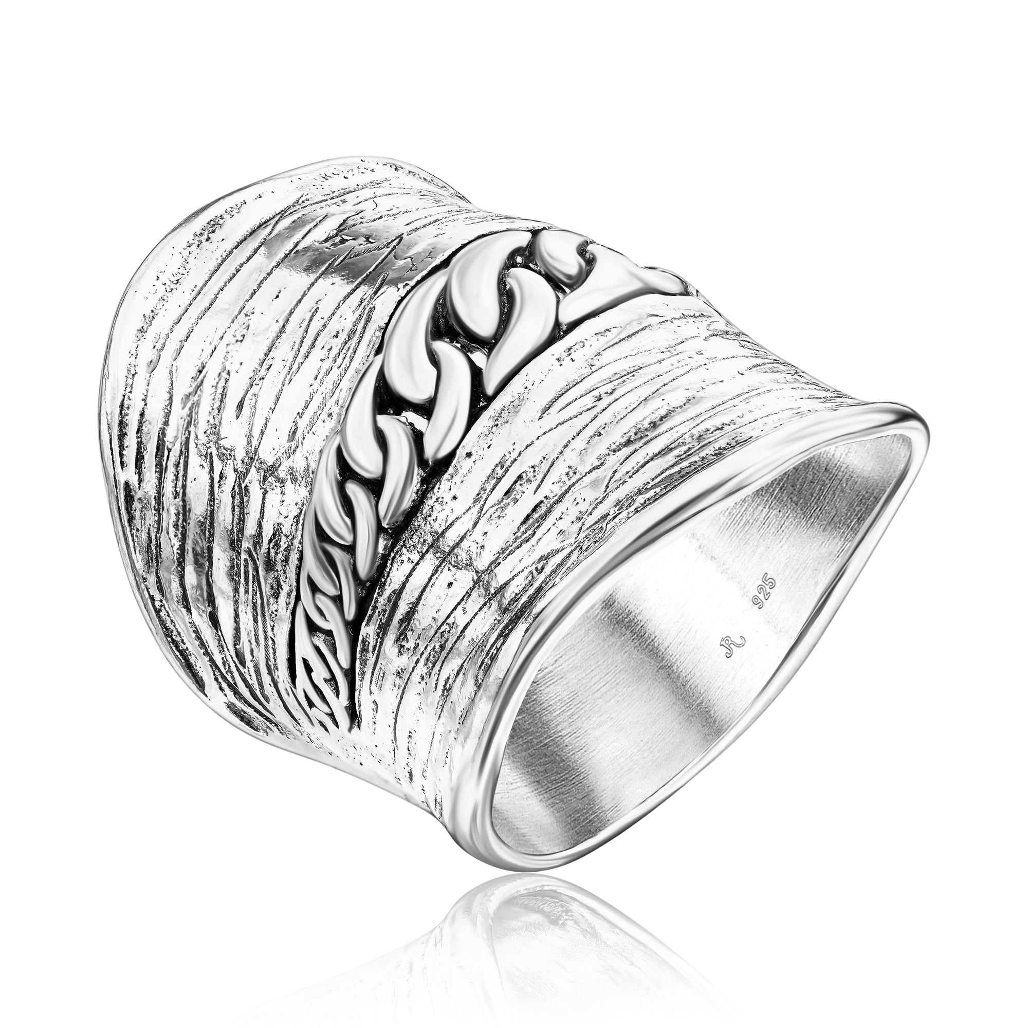 Sterling Silver Curb Chain Shield Ring