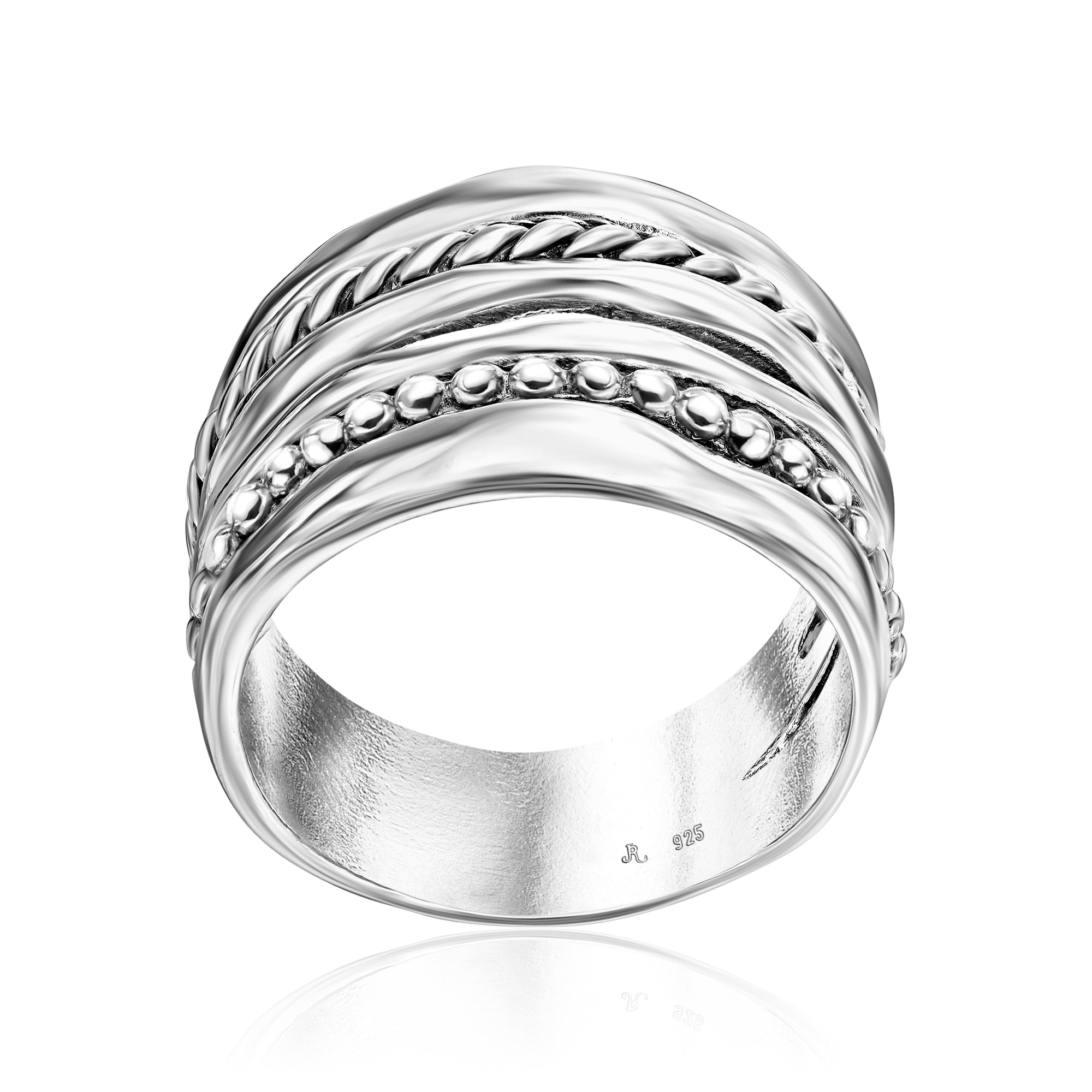 Wide Sterling Silver Rope Bead Ring
