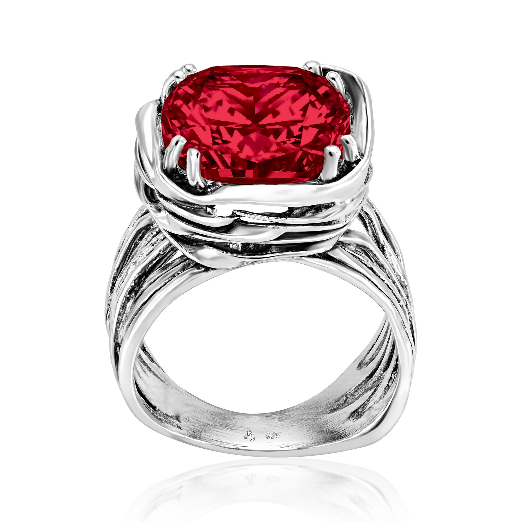 Statement Sterling Silver Ruby CZ Wrap Ring