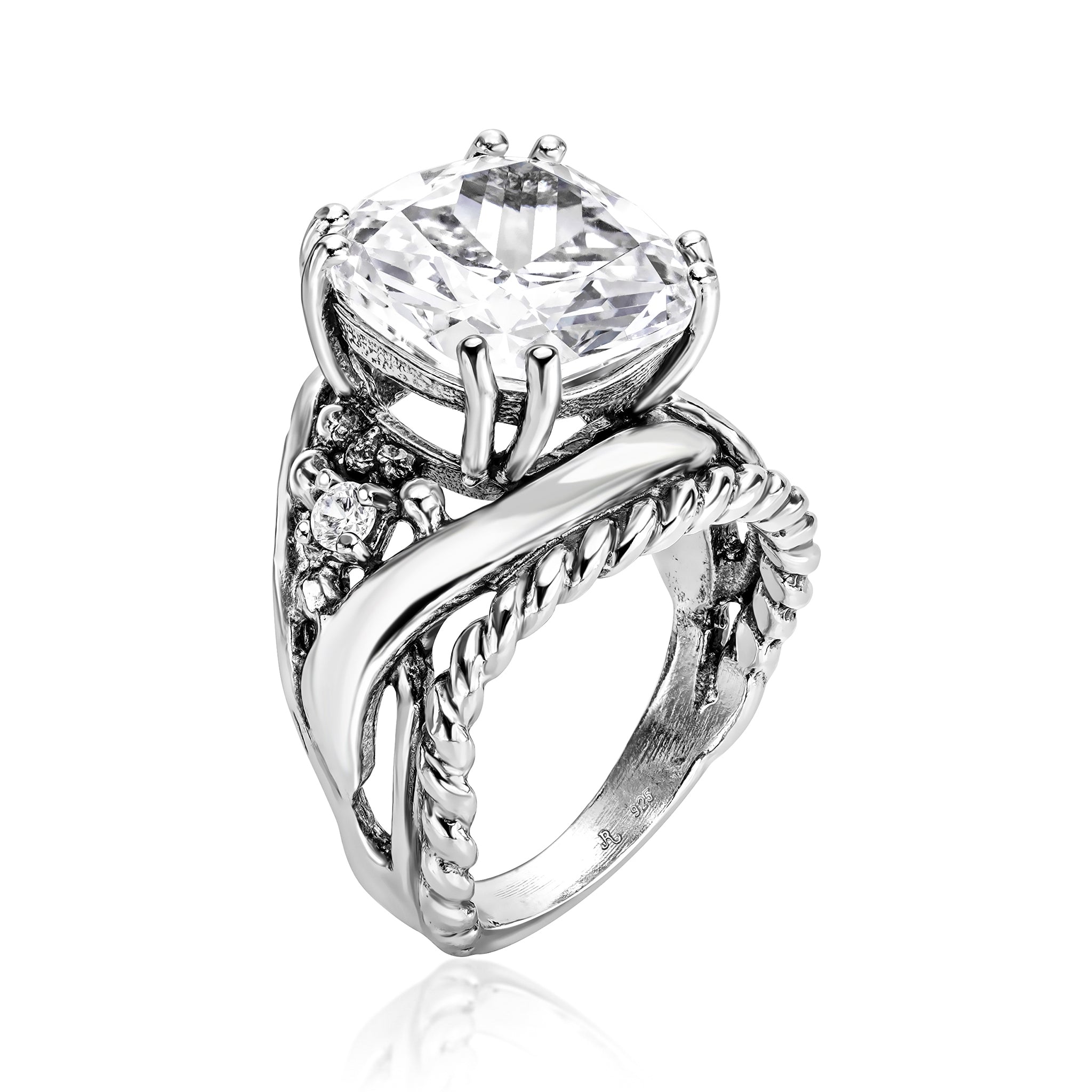 Sterling Silver Multi Strand Rope CZ Ring