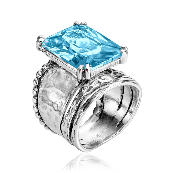 Bold Sterling Silver Octagon Aquamarine CZ Ring – Jean