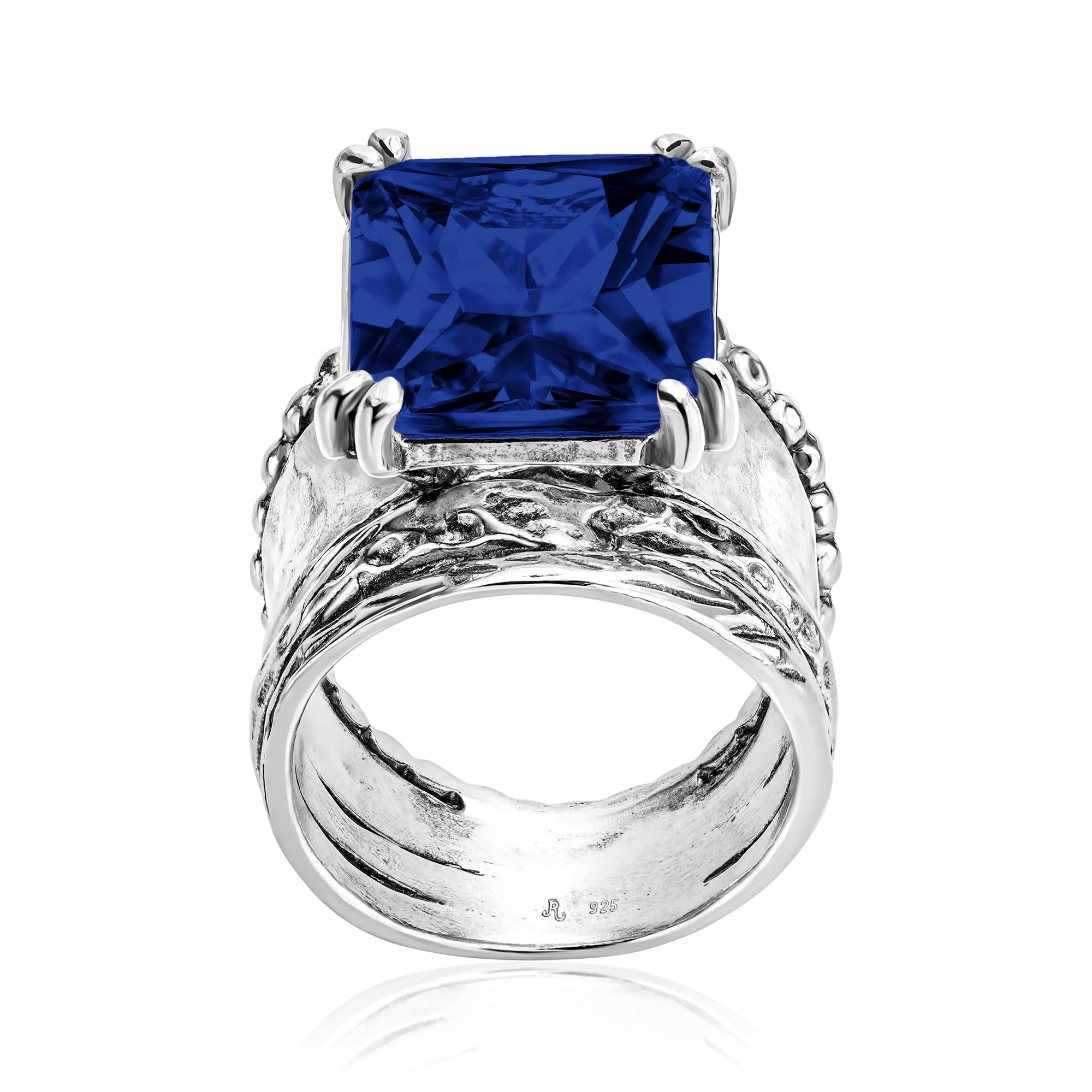Bold Sterling Silver Octagon Sapphire CZ Ring