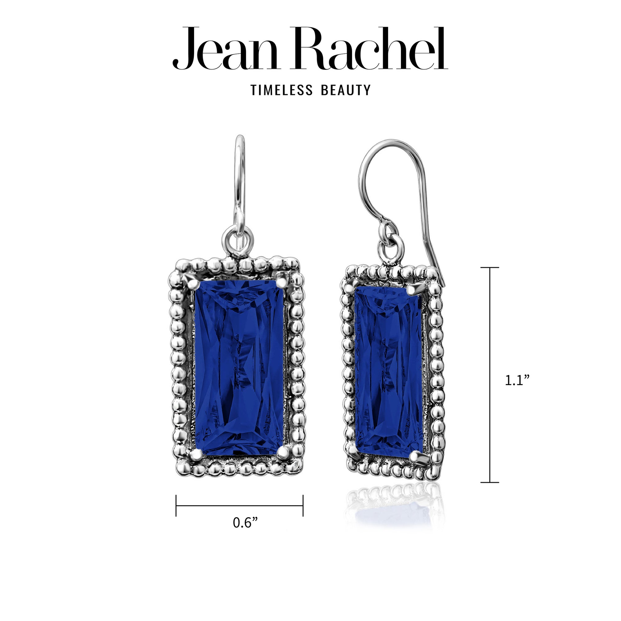 Sterling Silver Sapphire CZ Baguette Earrings