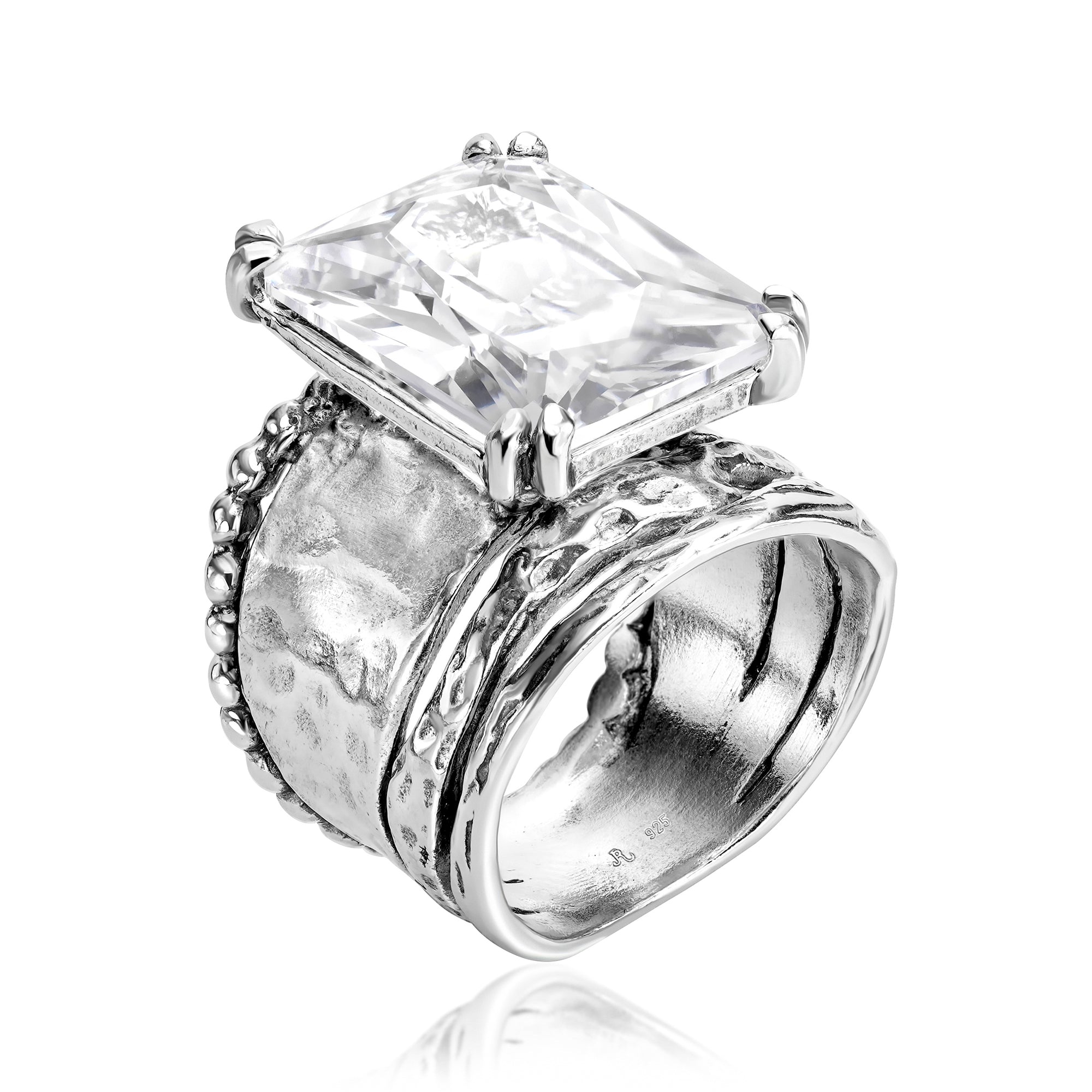 Bold Sterling Silver Octagon CZ Ring