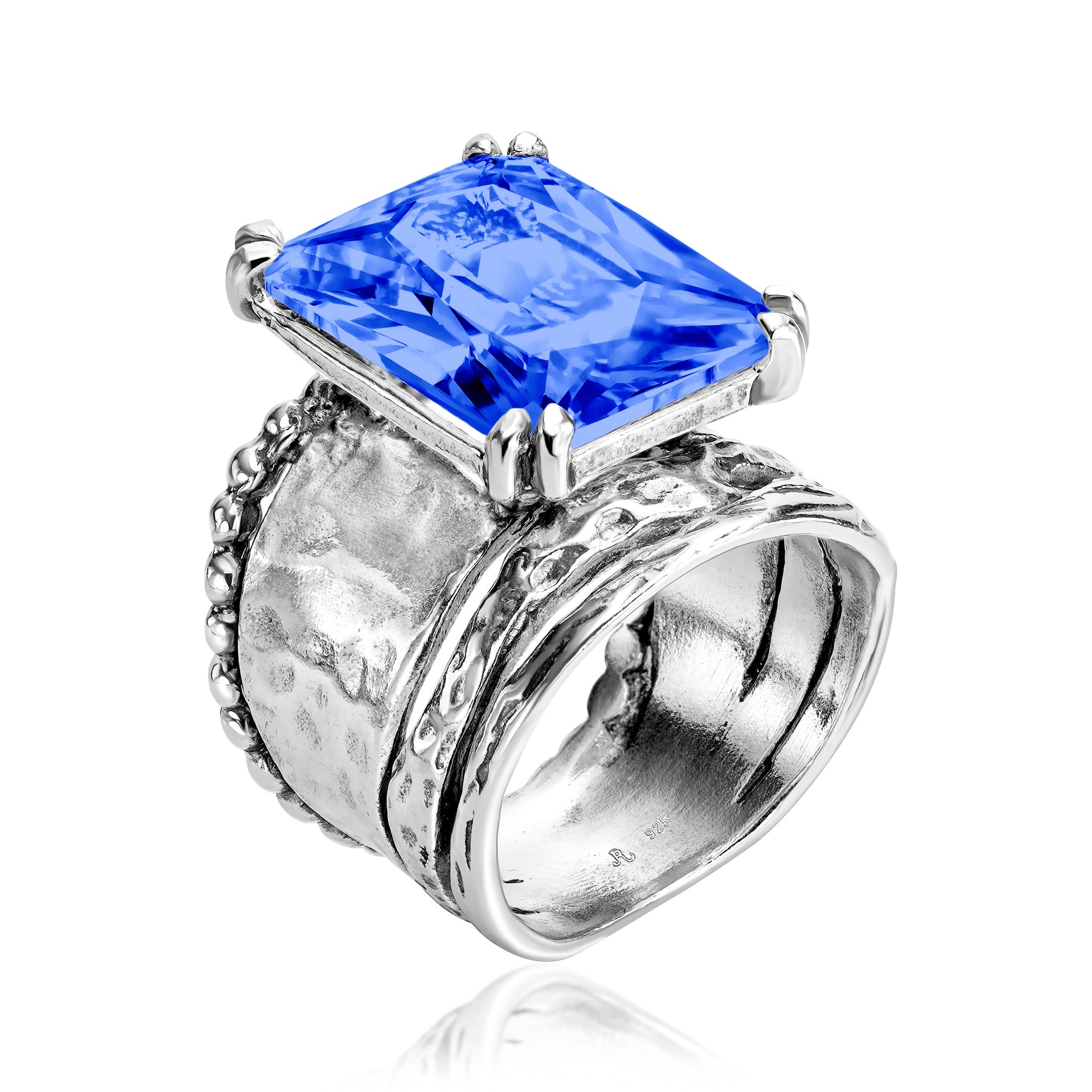 Handmade Sterling Silver 3-Stone Tanzanite Ring – 925 Hallmarked – Square Princess Cut Sapphire (Multiple Sizes)