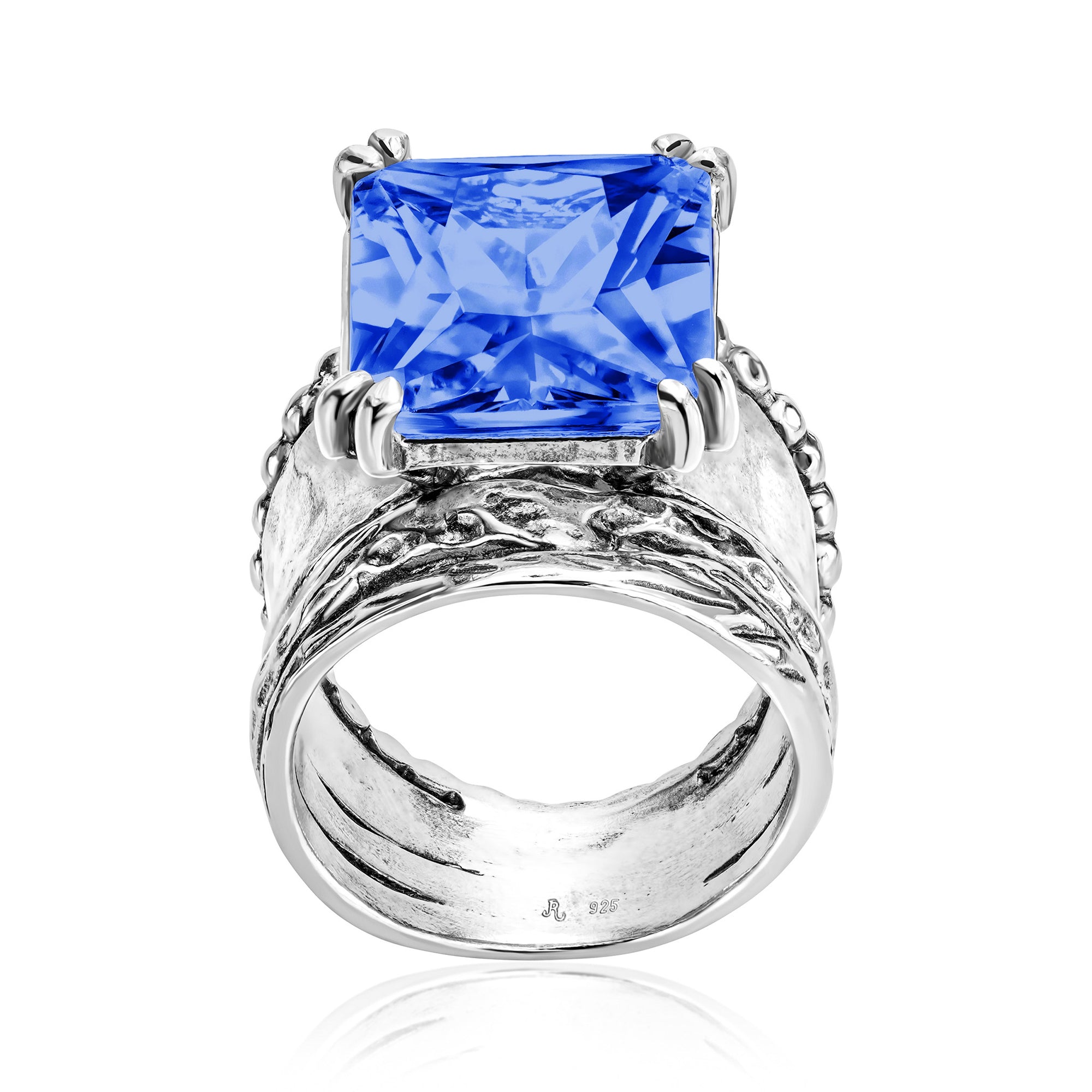 Bold Sterling Silver Octagon Tanzanite CZ Ring