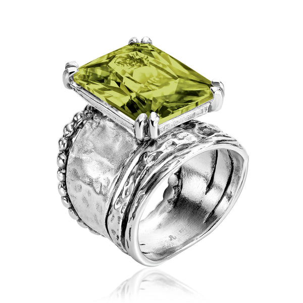 Bold Sterling Silver Octagon Peridot CZ Ring