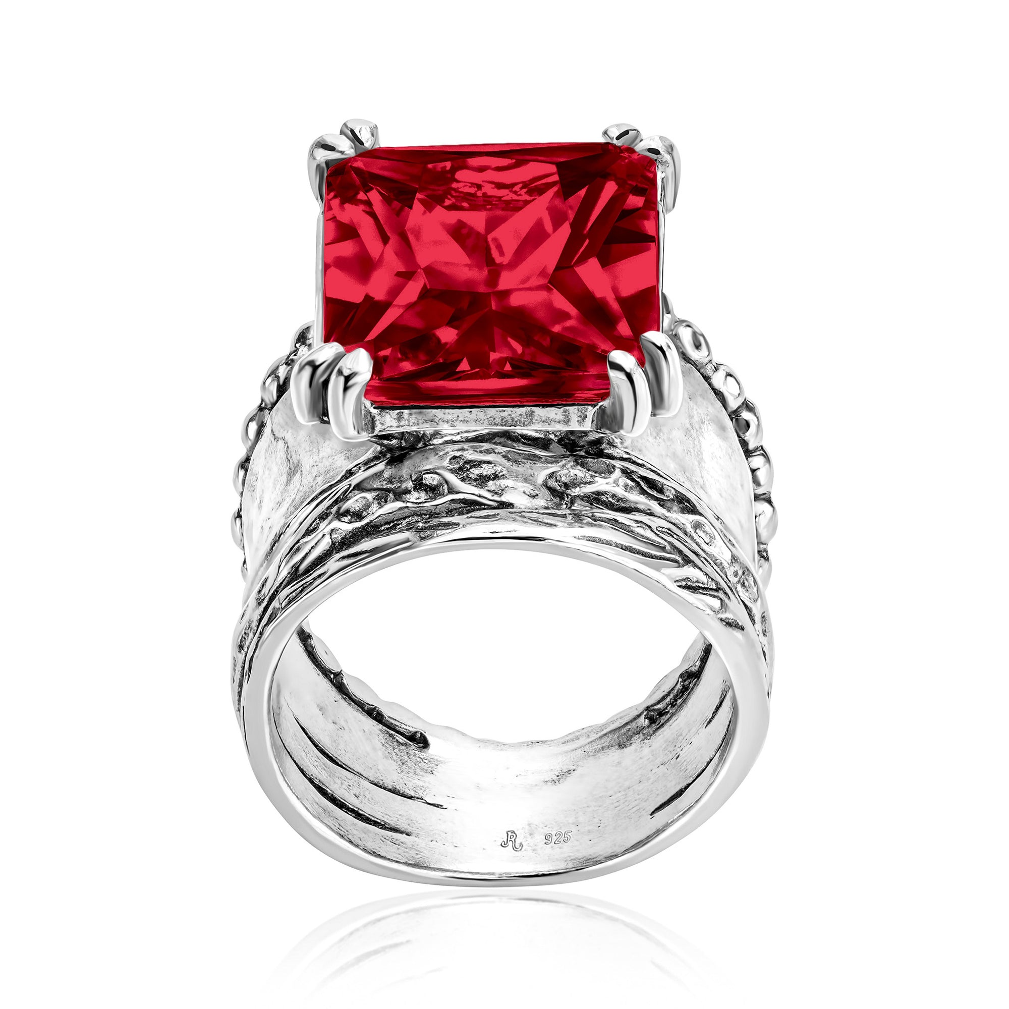 Bold Sterling Silver Octagon Ruby CZ Ring