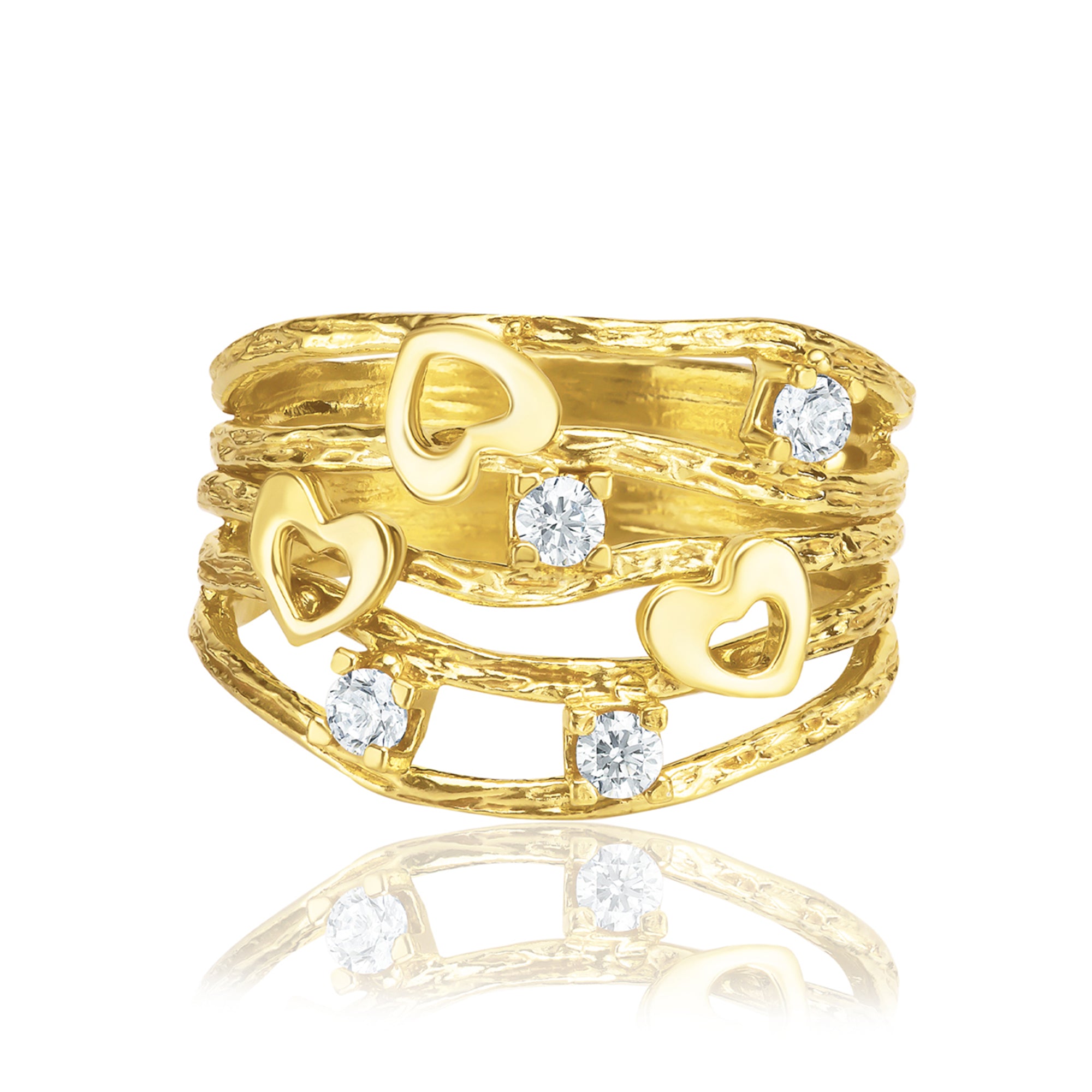 14K Gold Over Sterling Silver CZ Heart Wrap Ring