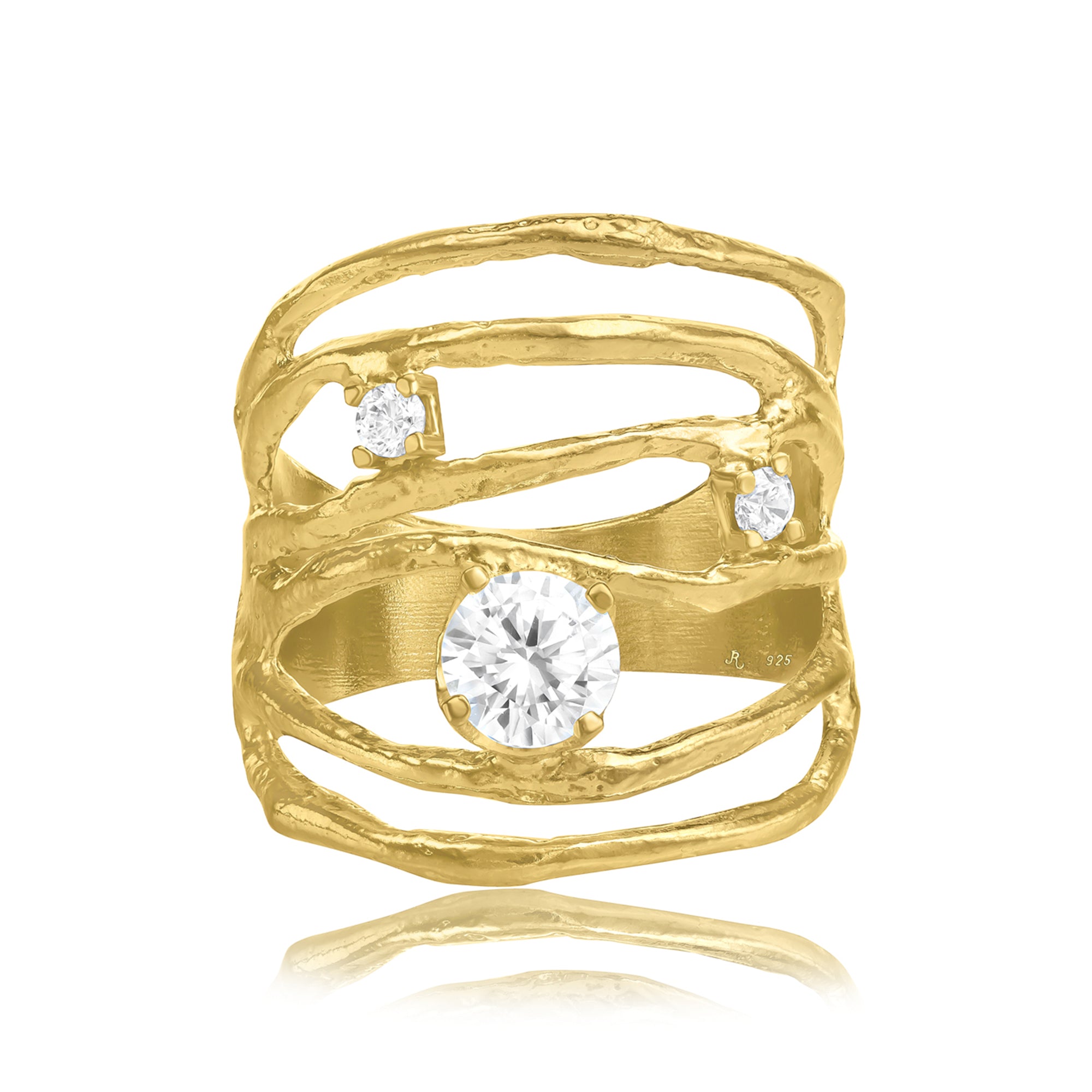14K Gold Over Sterling Silver CZ Wire Wrap Ring