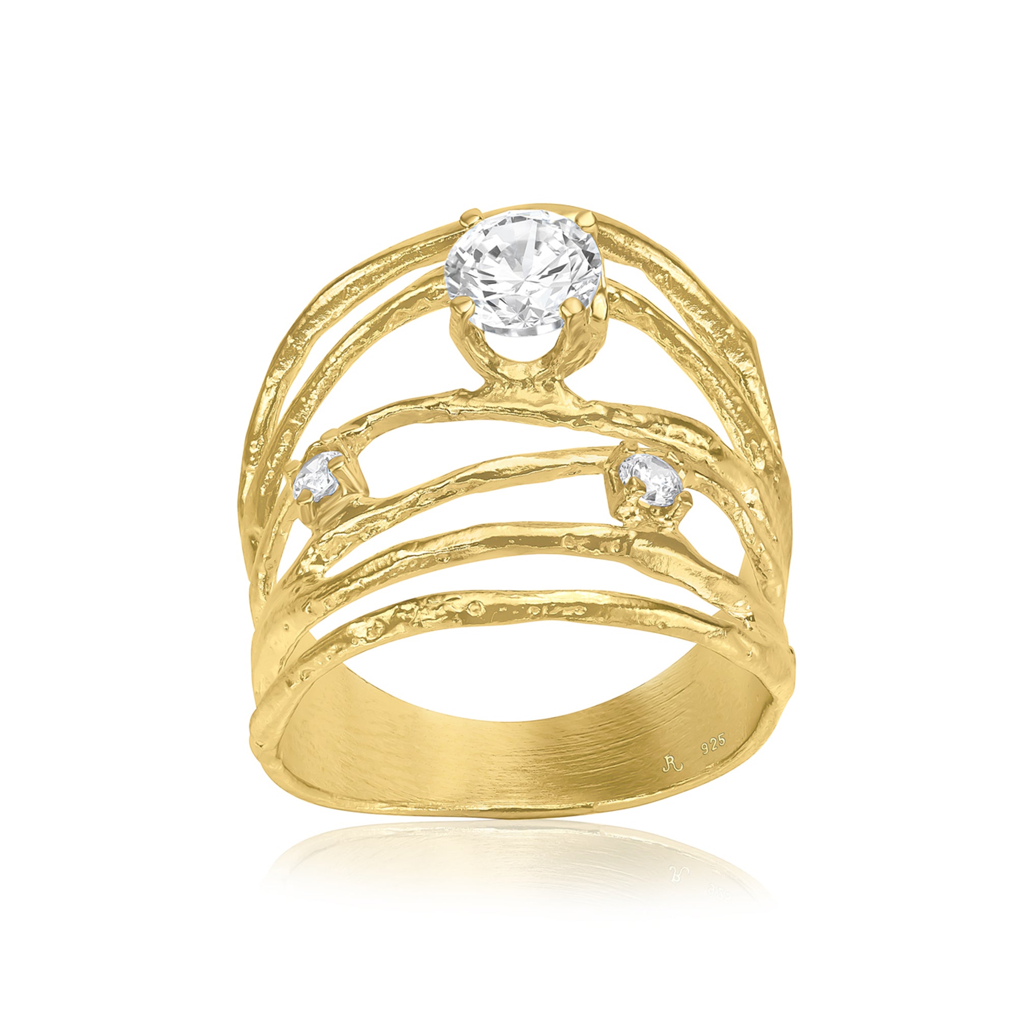 14K Gold Over Sterling Silver CZ Wire Wrap Ring