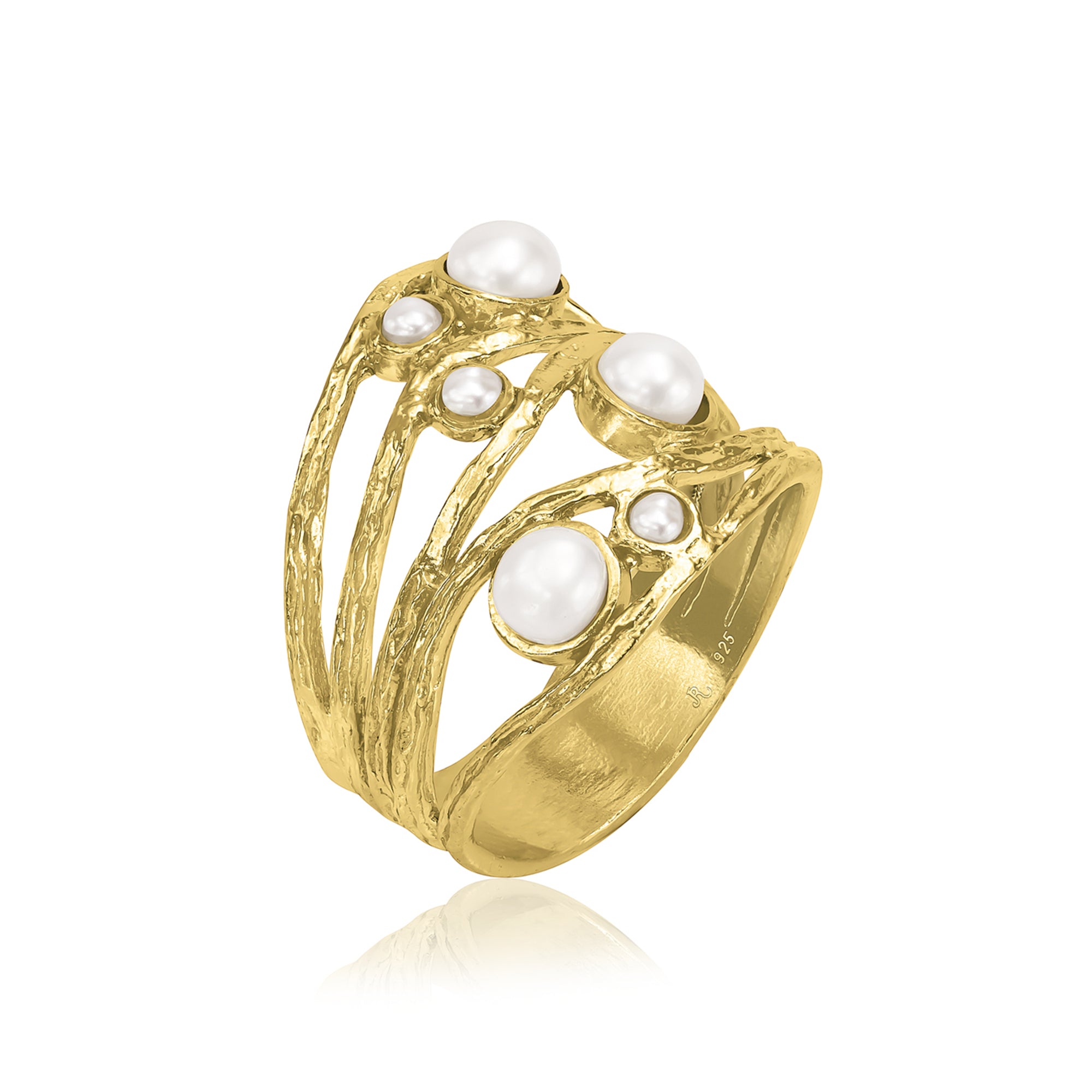 14K Gold Over Sterling Silver Pearl Wire Wrap Ring