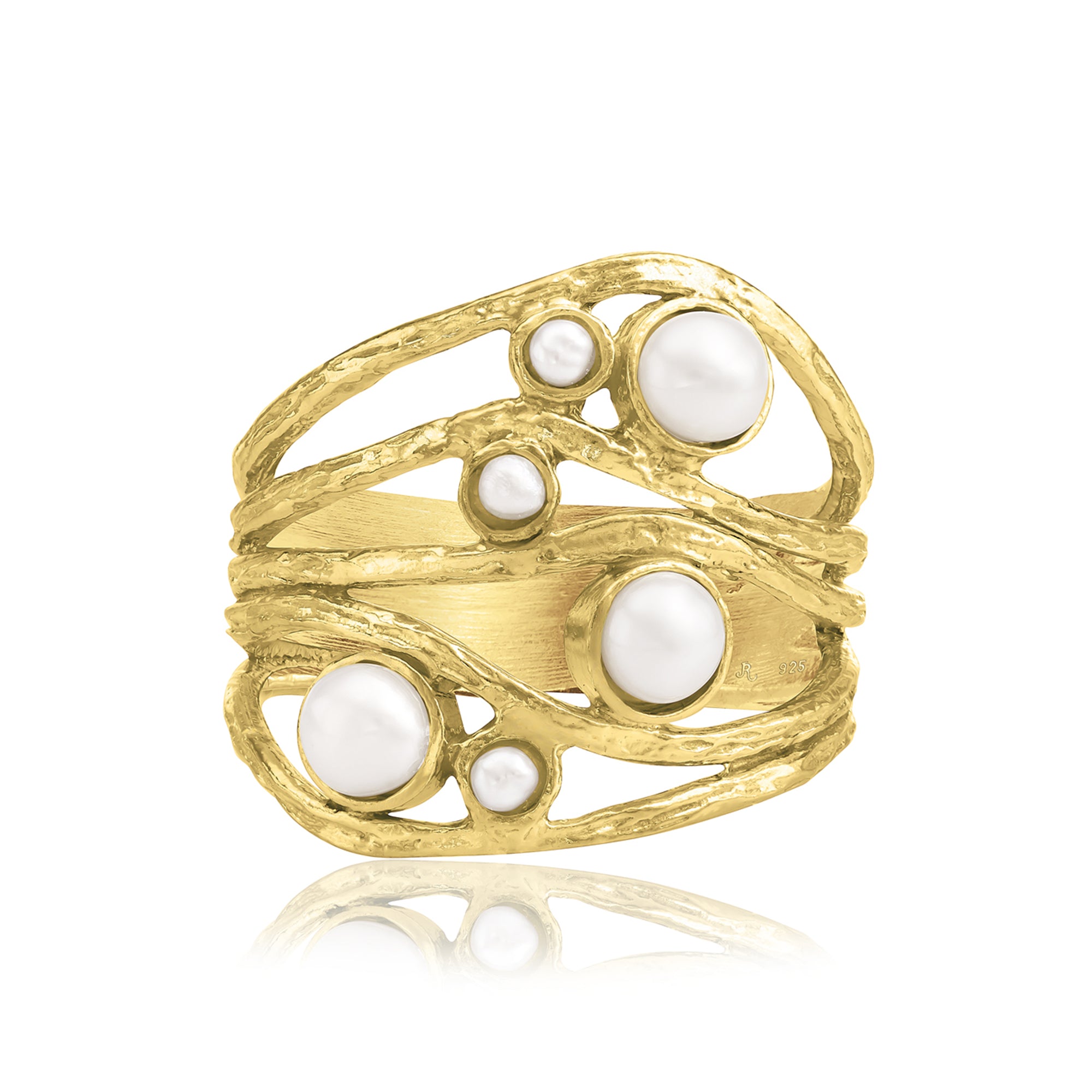 14K Gold Over Sterling Silver Pearl Wire Wrap Ring