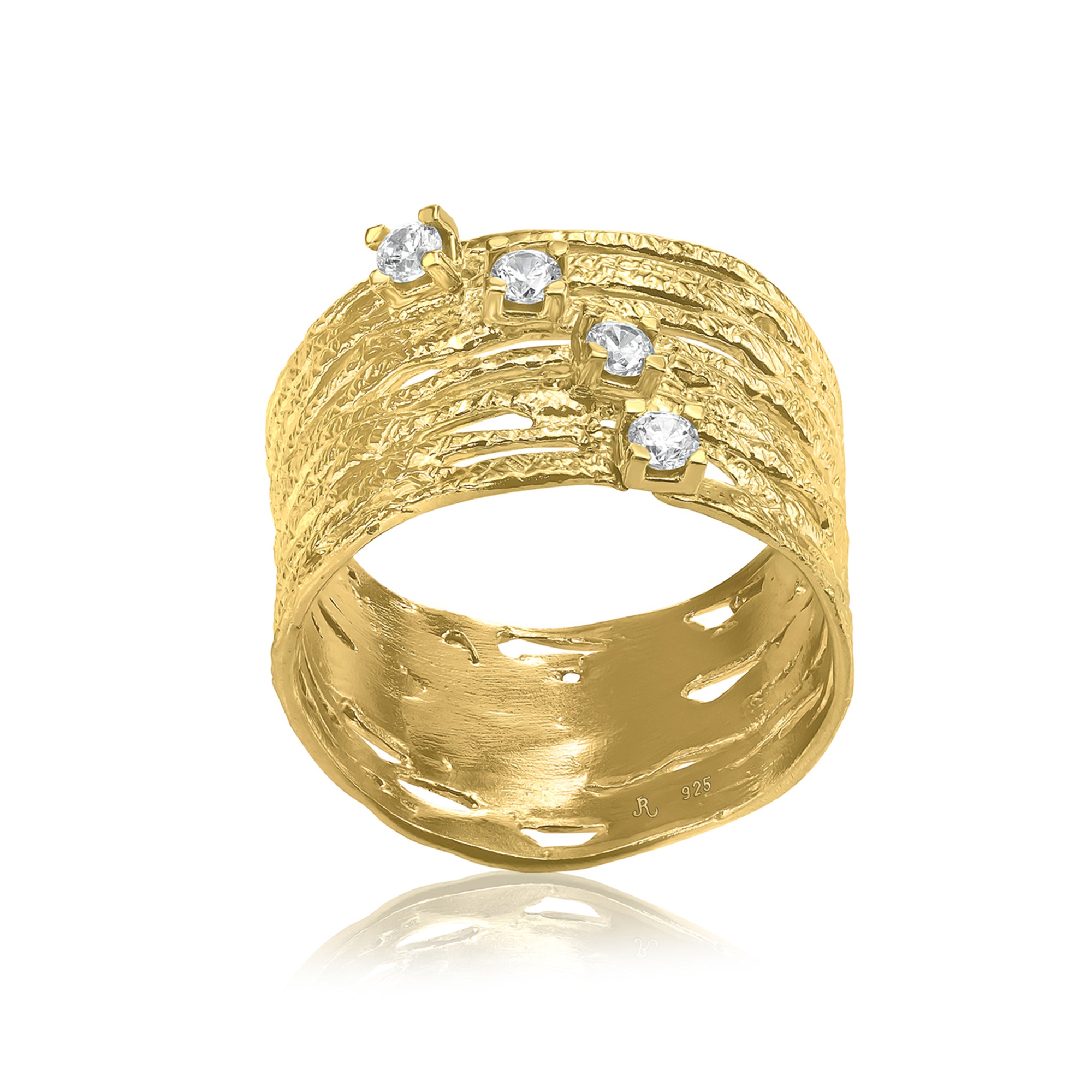 Textured 14K Gold Over Sterling Silver CZ Ring
