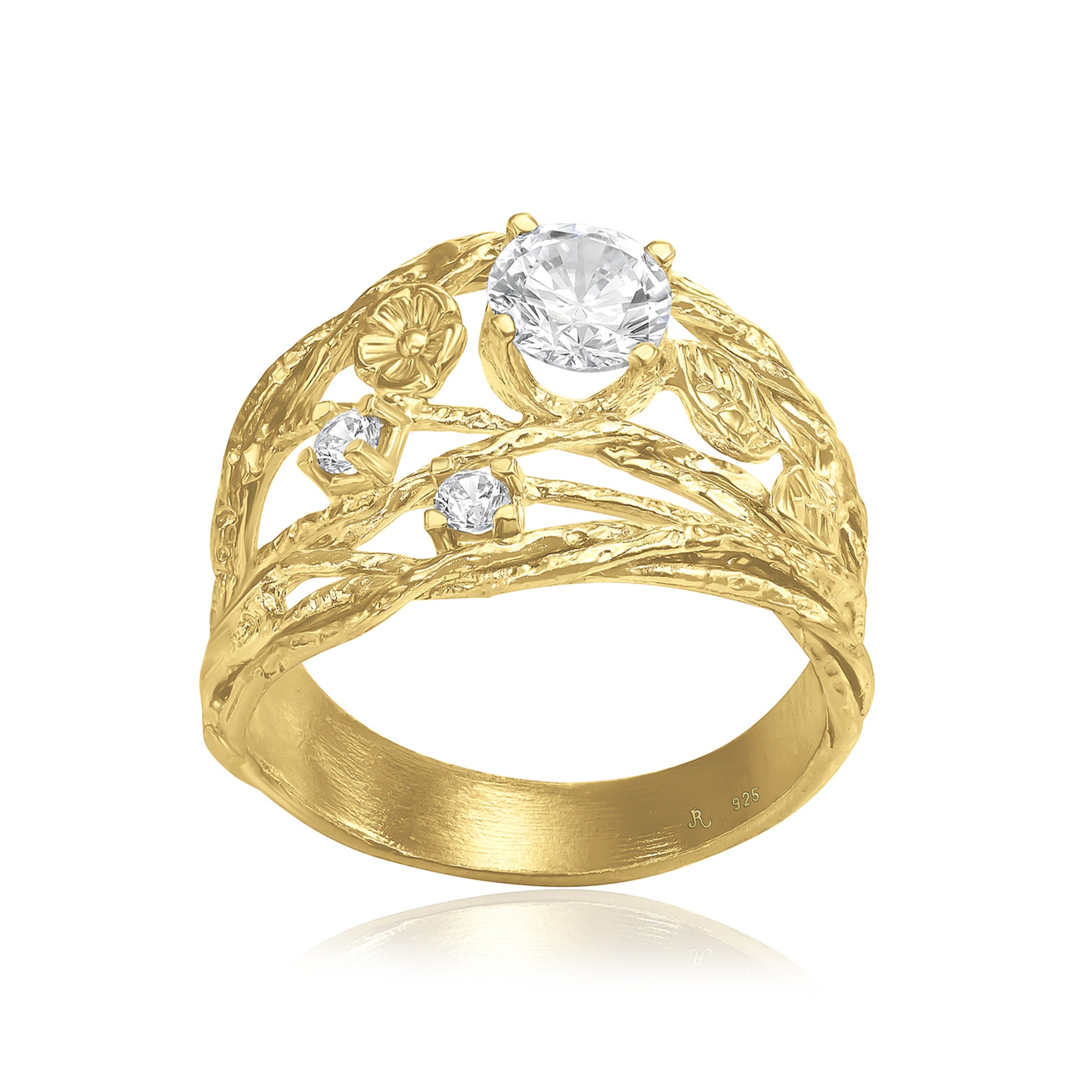 14K Gold Over Sterling Silver Leaf Wire Wrap Ring