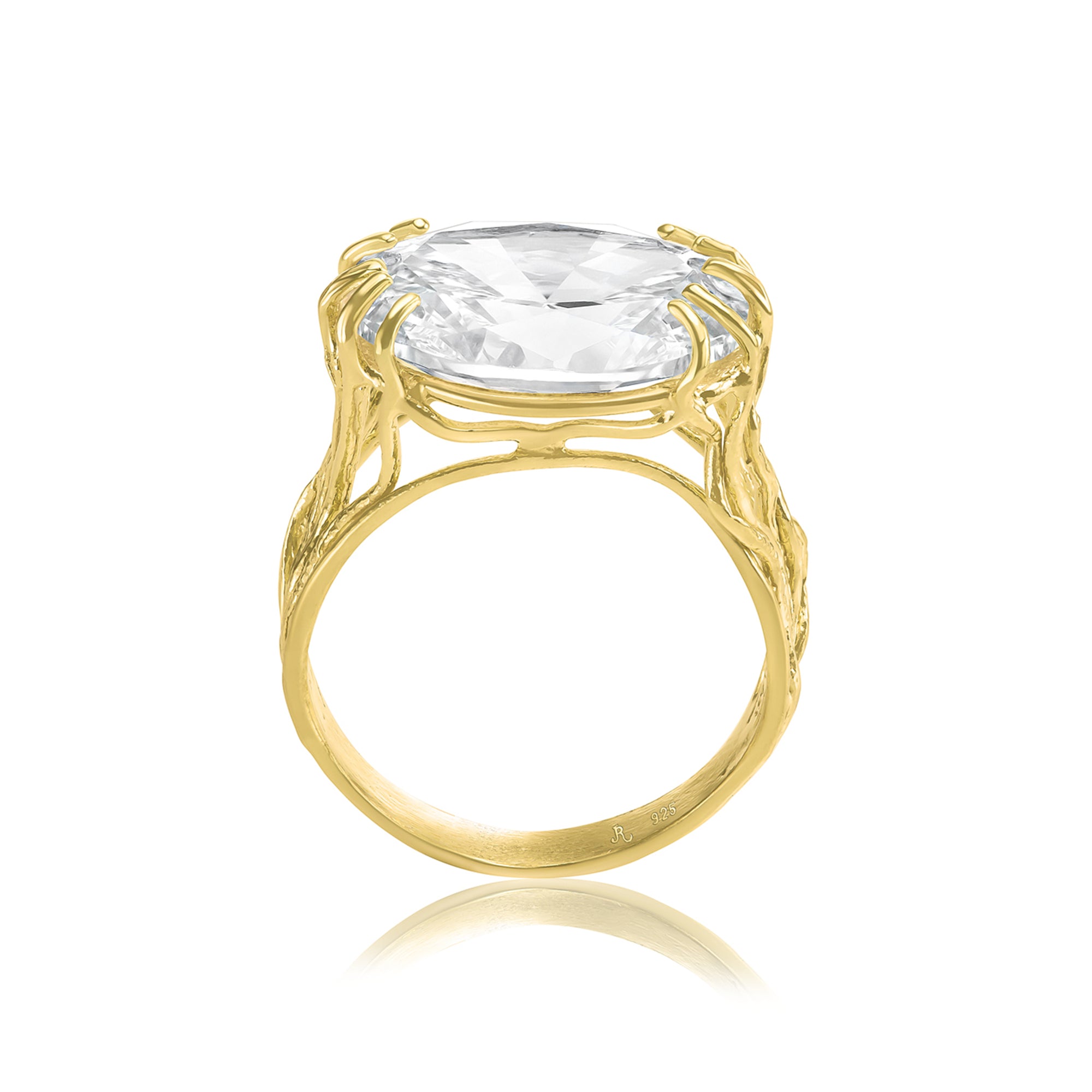 14K Gold Over Sterling Silver Oval CZ Ring