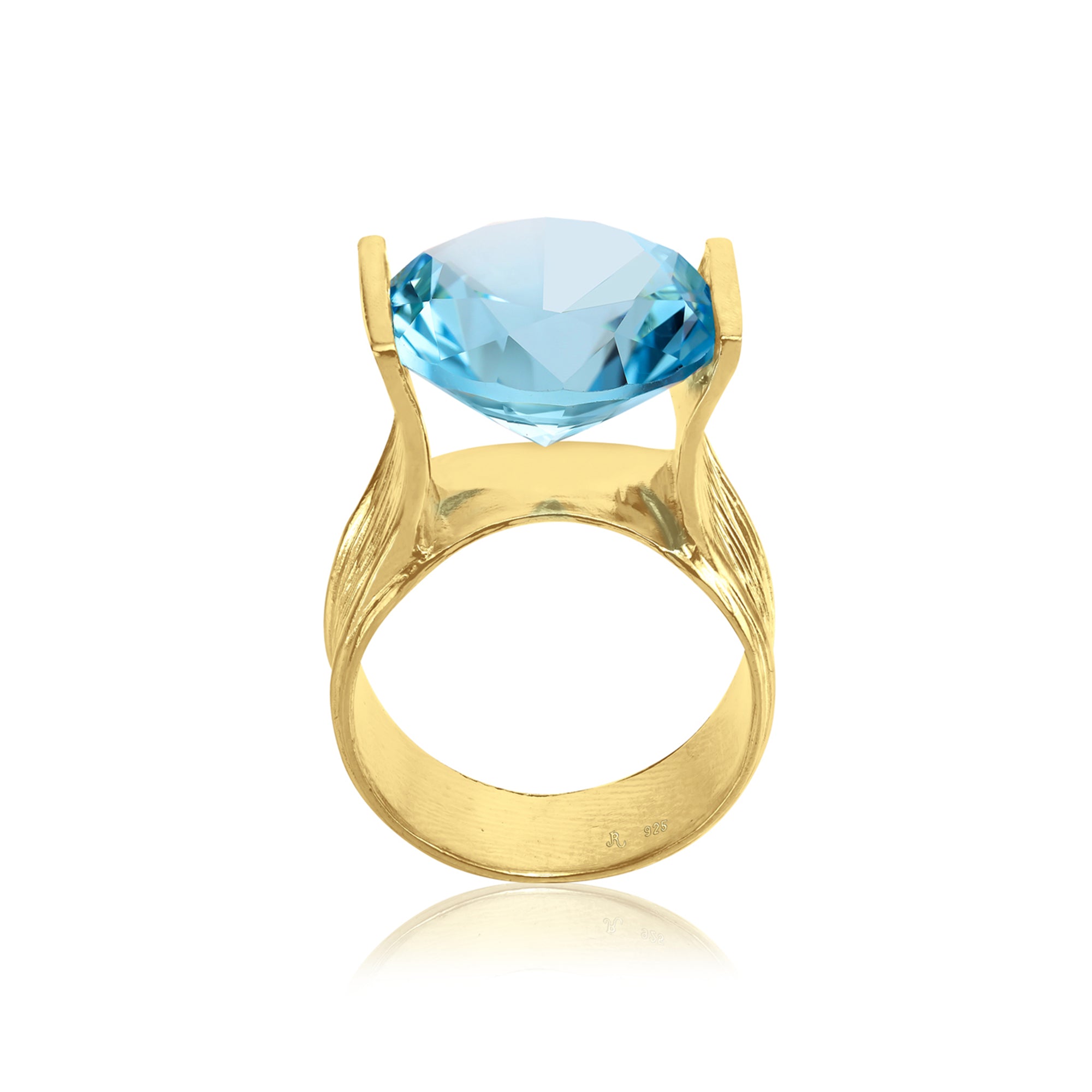 14K Gold Over Sterling Silver Aquamarine CZ Ring