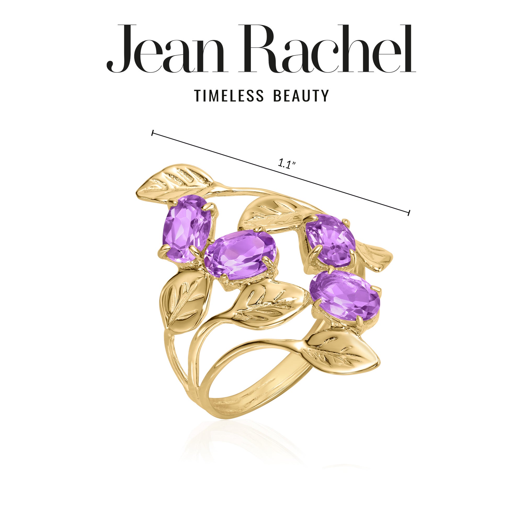 14K Gold Amethyst Leaf Ring