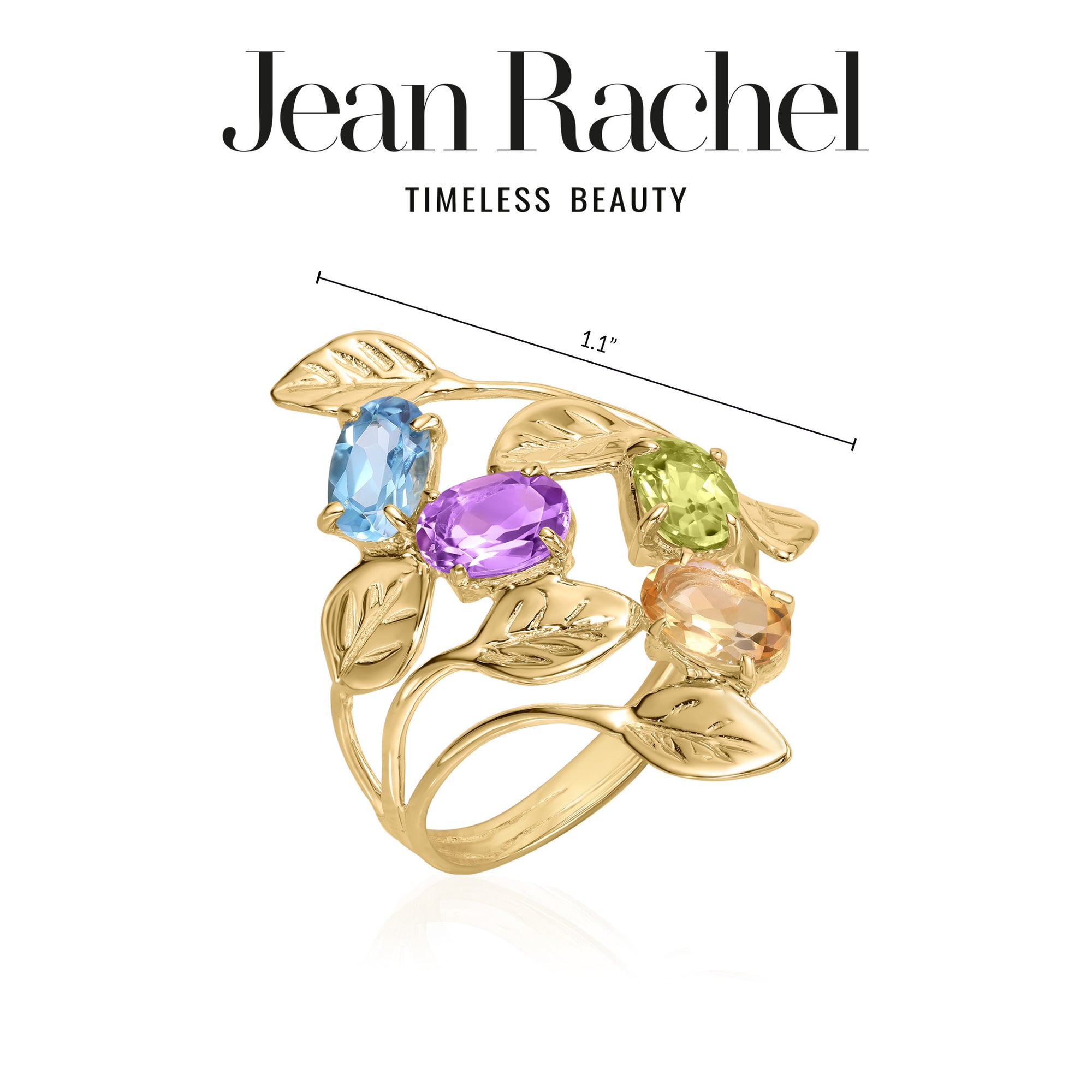 14K Gold Multi-Stone Leaf Ring