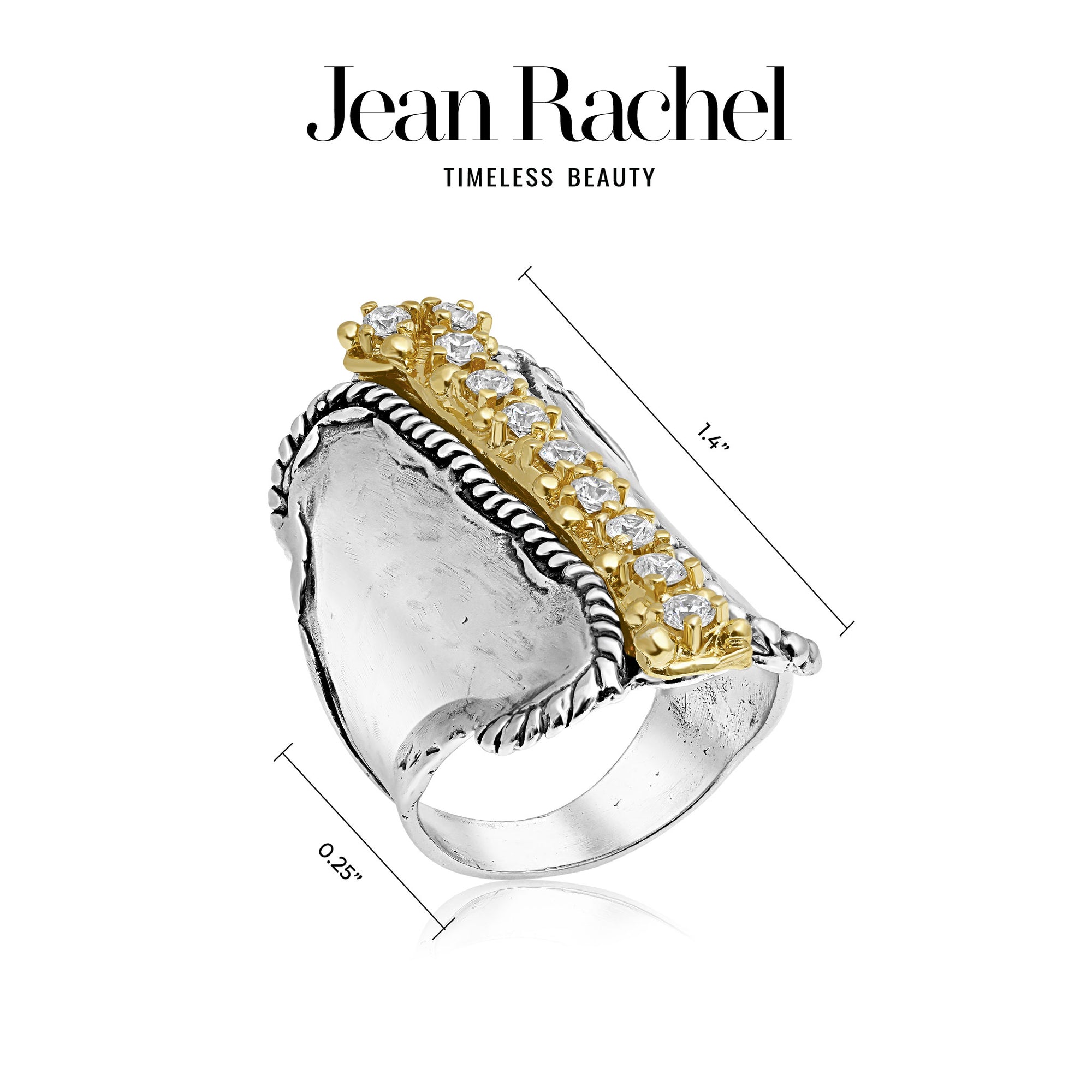 Mixed Metal CZ Rope Bead Shield Ring