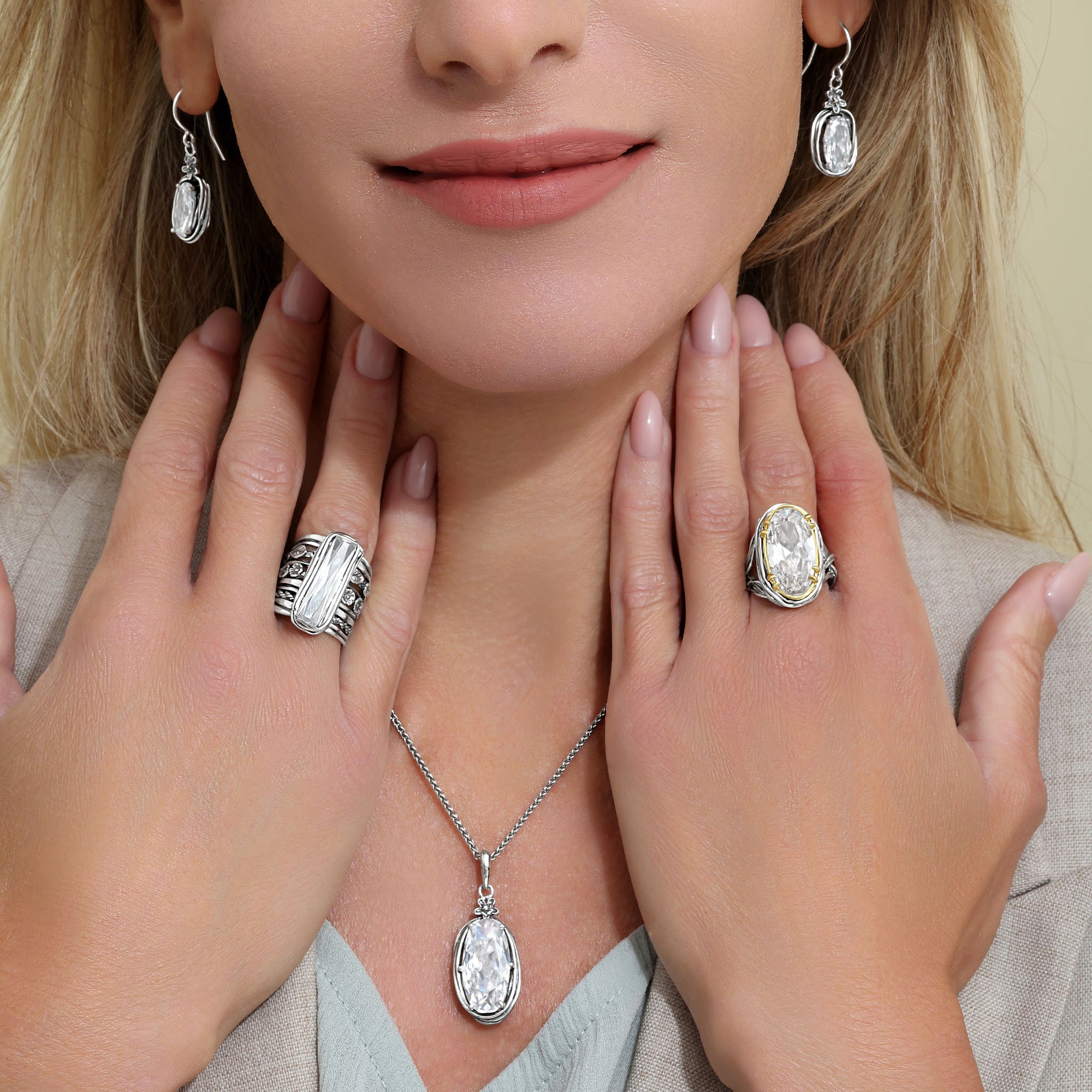 Mixed Metal Oval CZ Wire Wrap Ring