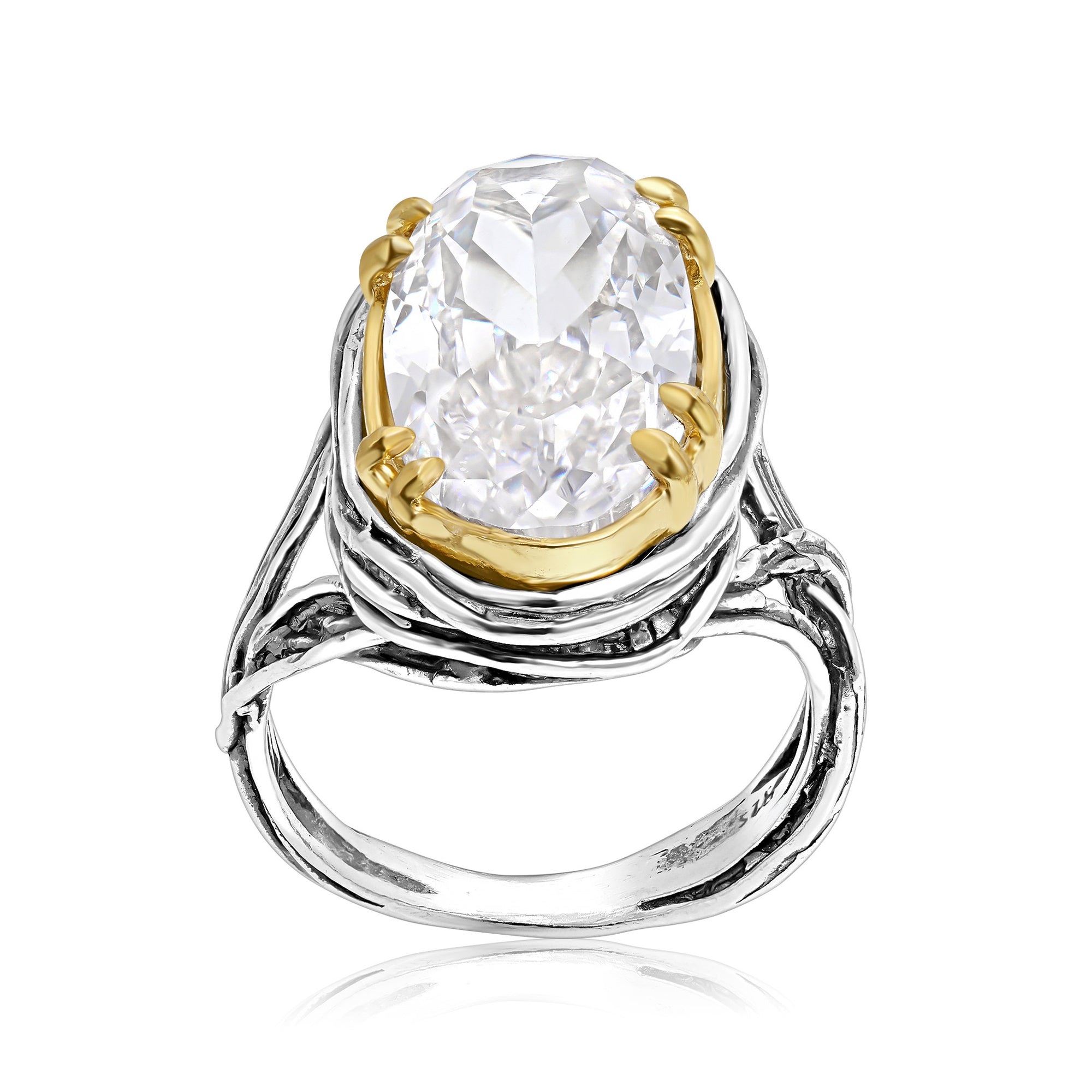 Mixed Metal Oval CZ Wire Wrap Ring