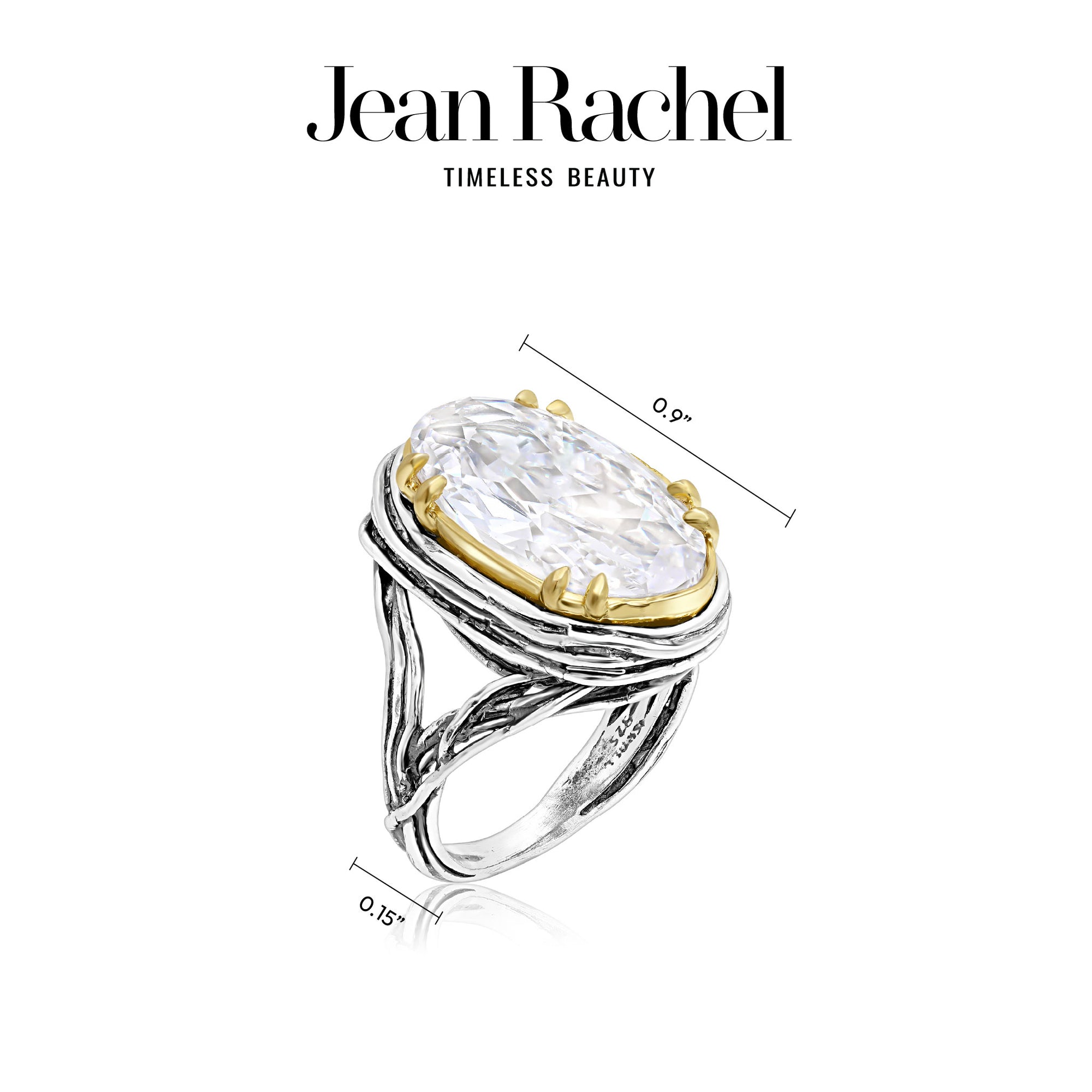 Mixed Metal Oval CZ Wire Wrap Ring