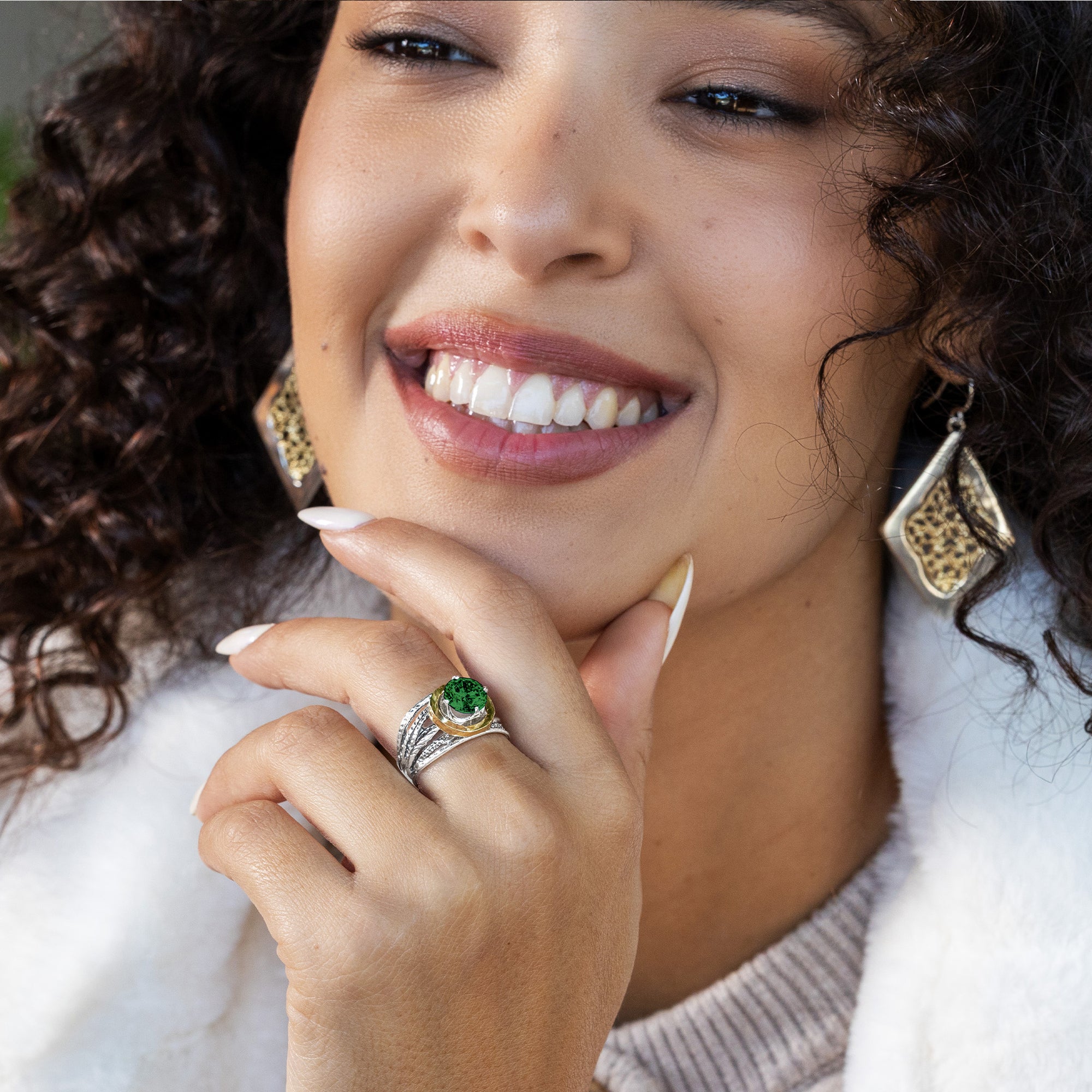 Mixed Metal Emerald CZ Wire Wrap Ring