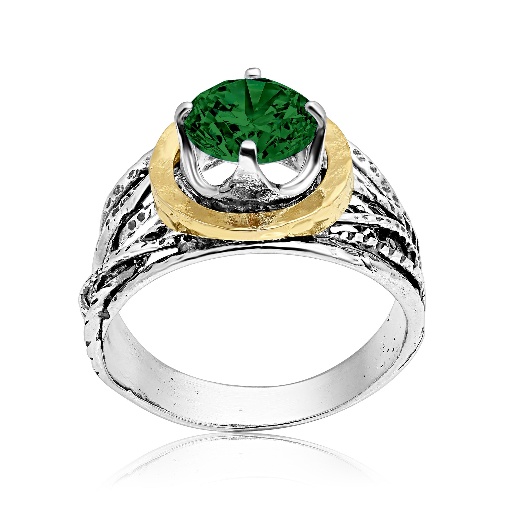 Mixed Metal Emerald CZ Wire Wrap Ring