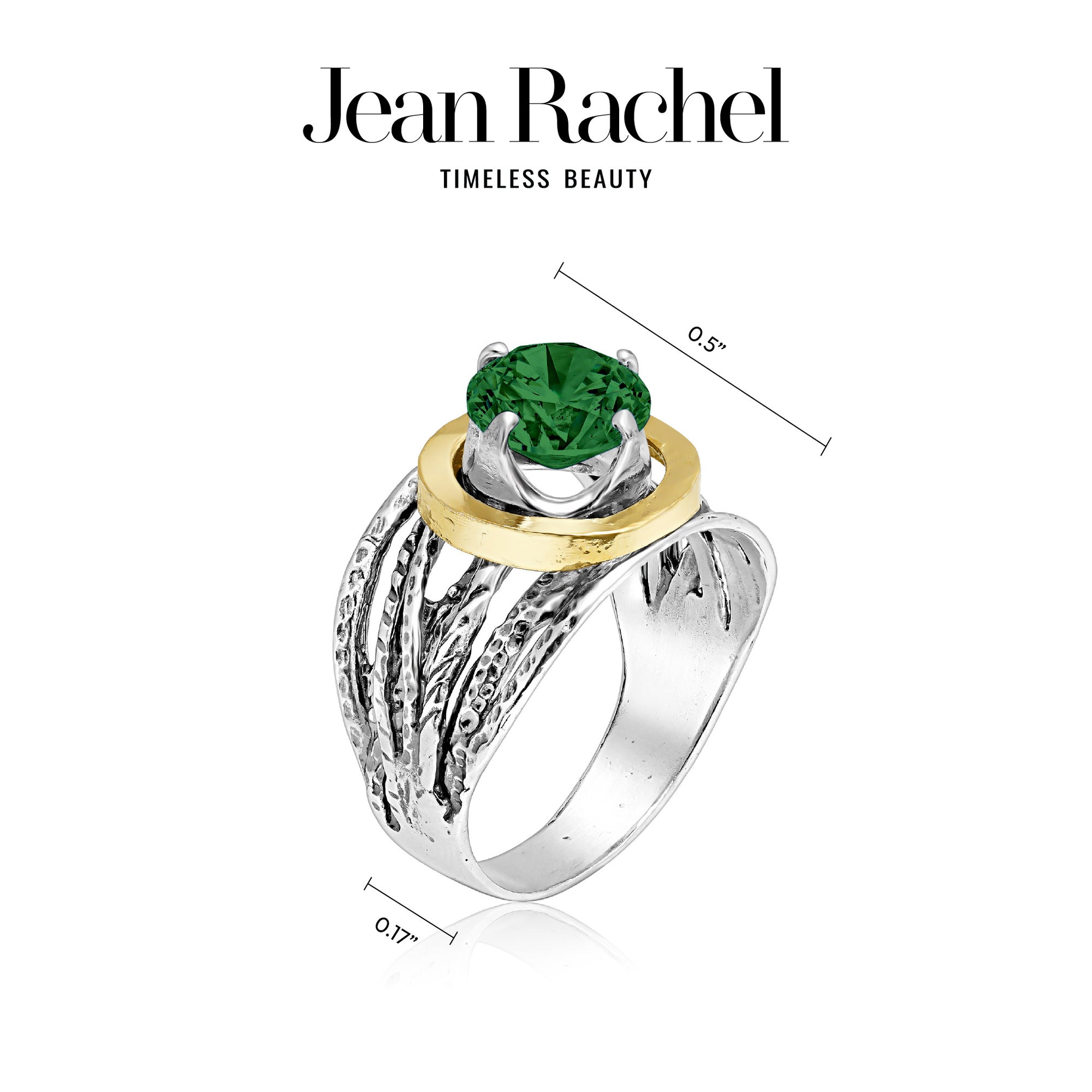 Mixed Metal Emerald CZ Wire Wrap Ring