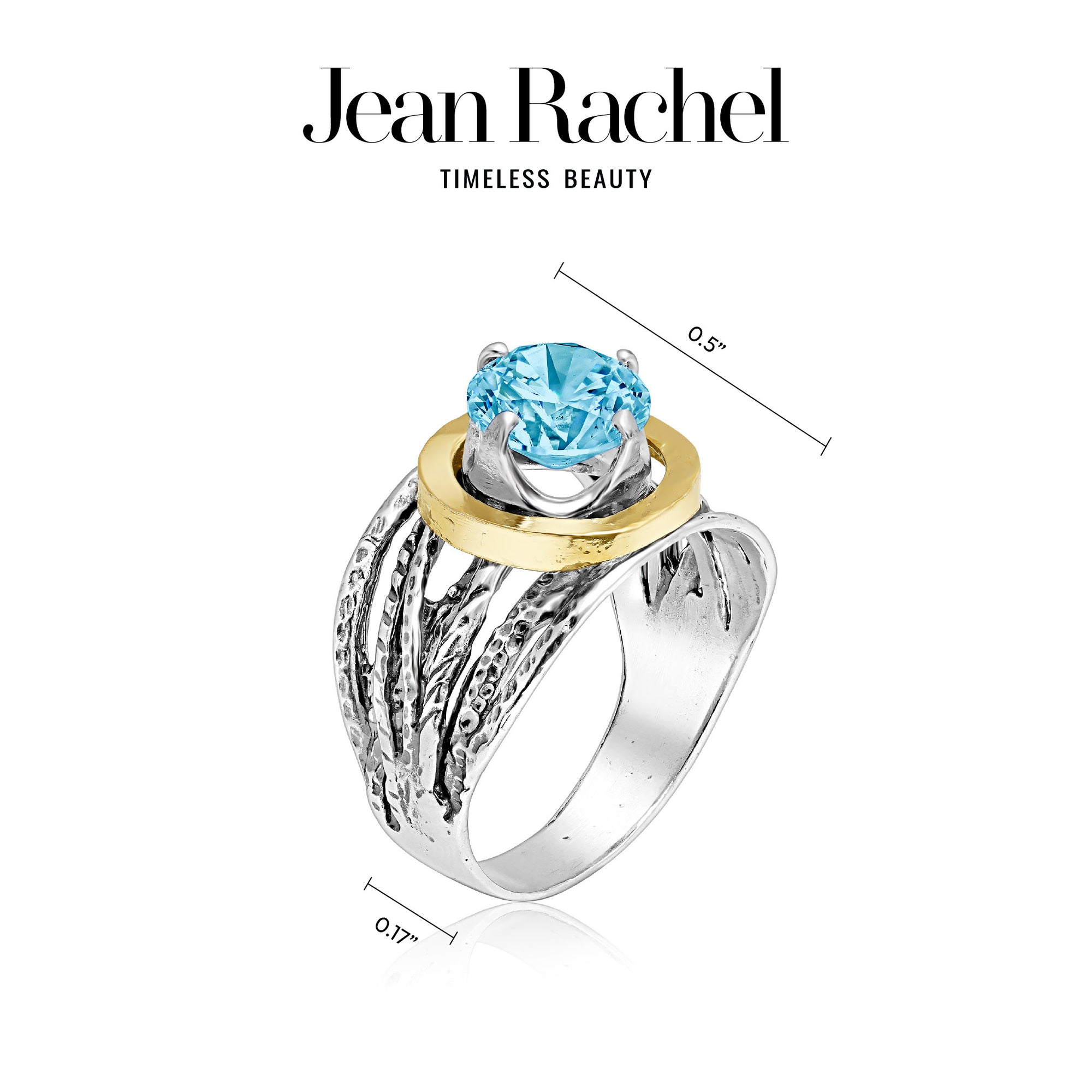 Mixed Metal Aquamarine CZ Wire Wrap Ring