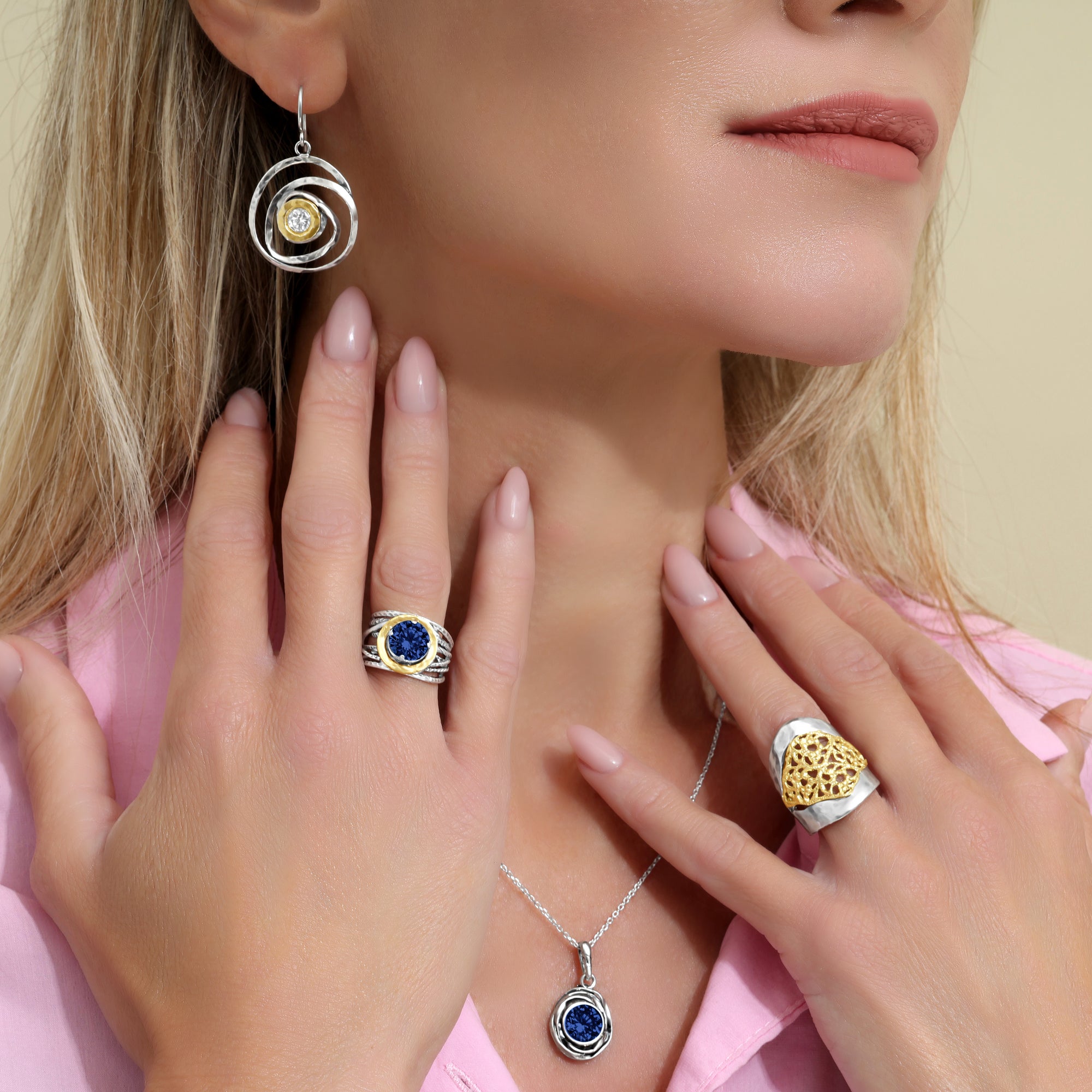 Mixed Metal Sapphire CZ Wire Wrap Ring