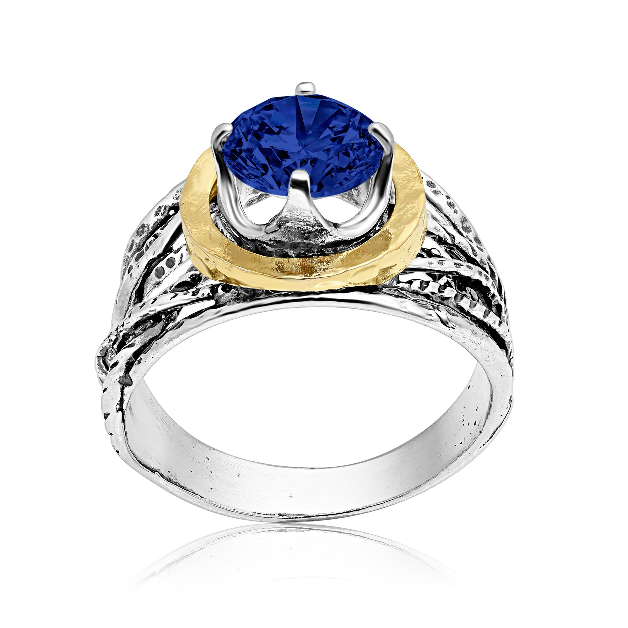 Mixed Metal Sapphire CZ Wire Wrap Ring
