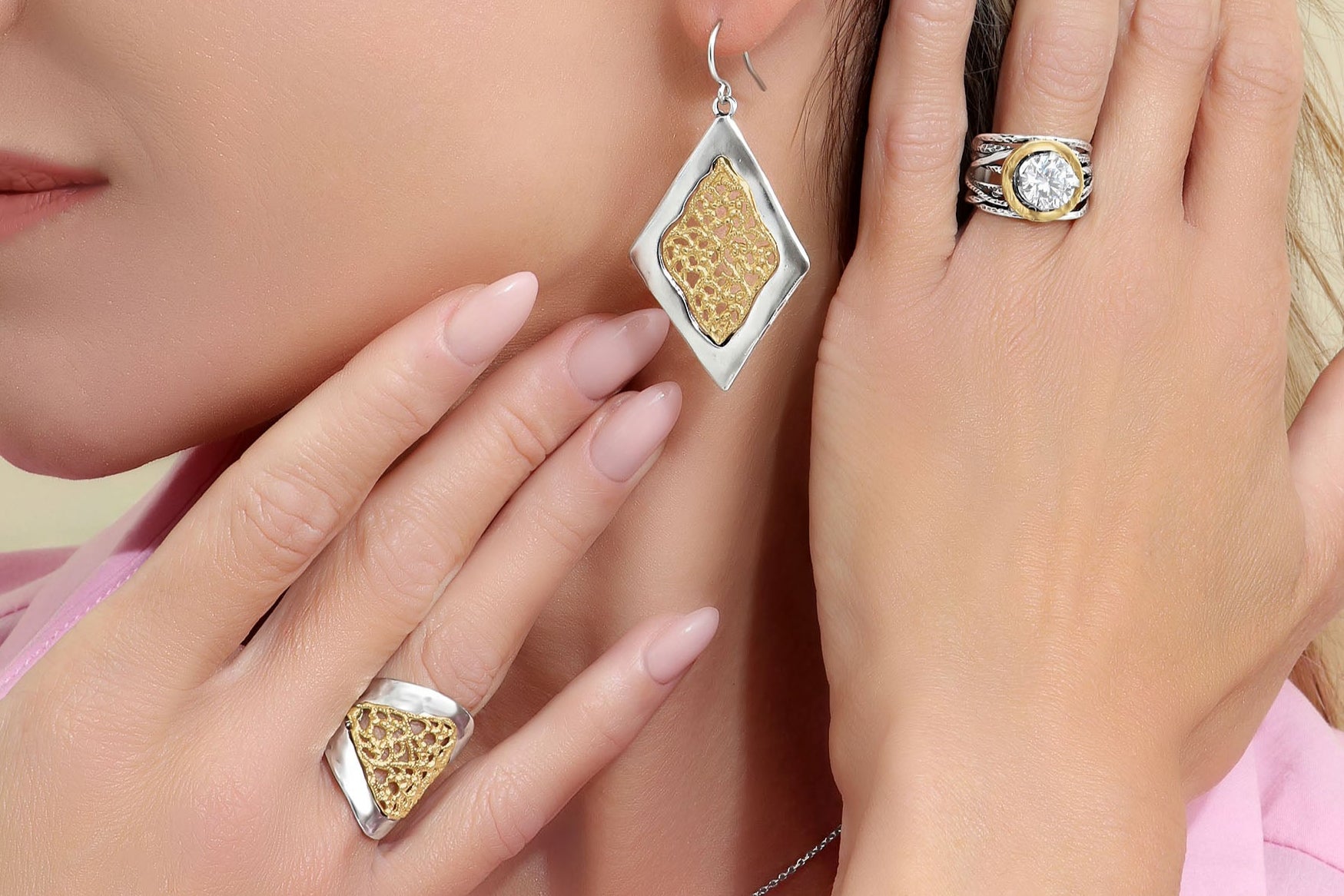 Mixed Metal CZ Wire Wrap Ring