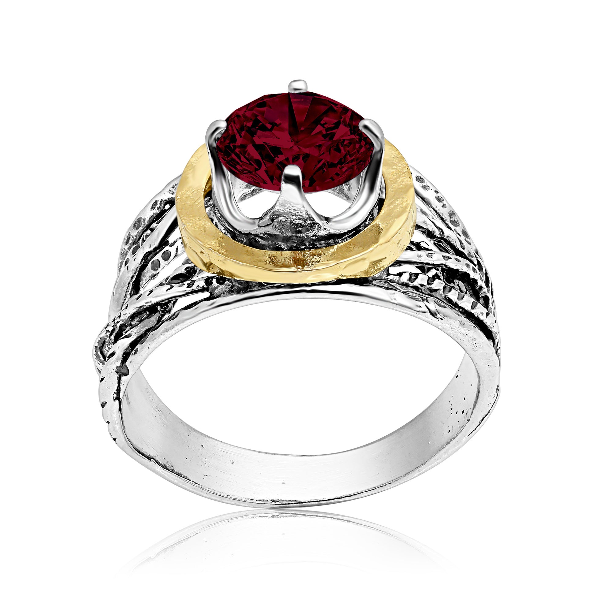 Mixed Metal Garnet CZ Wire Wrap Ring