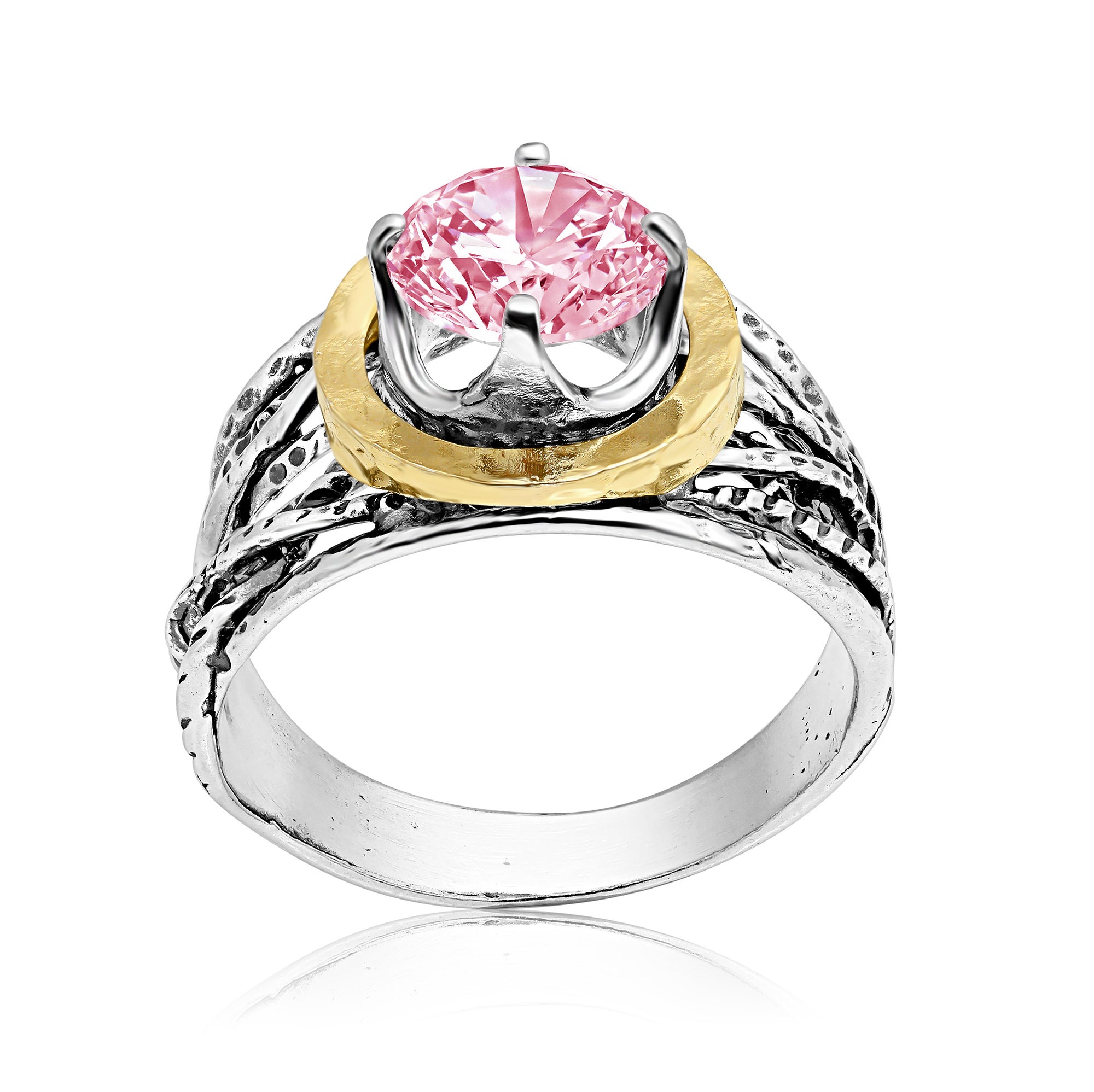Mixed Metal Pink CZ Wire Wrap Ring